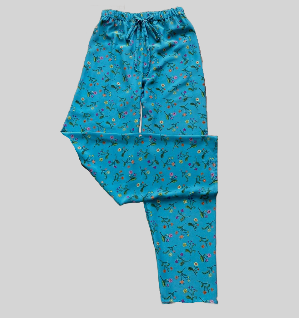 Classic Silk Pyjama bottoms - Liberty London Artist Silk in Blue Swedish Meadow