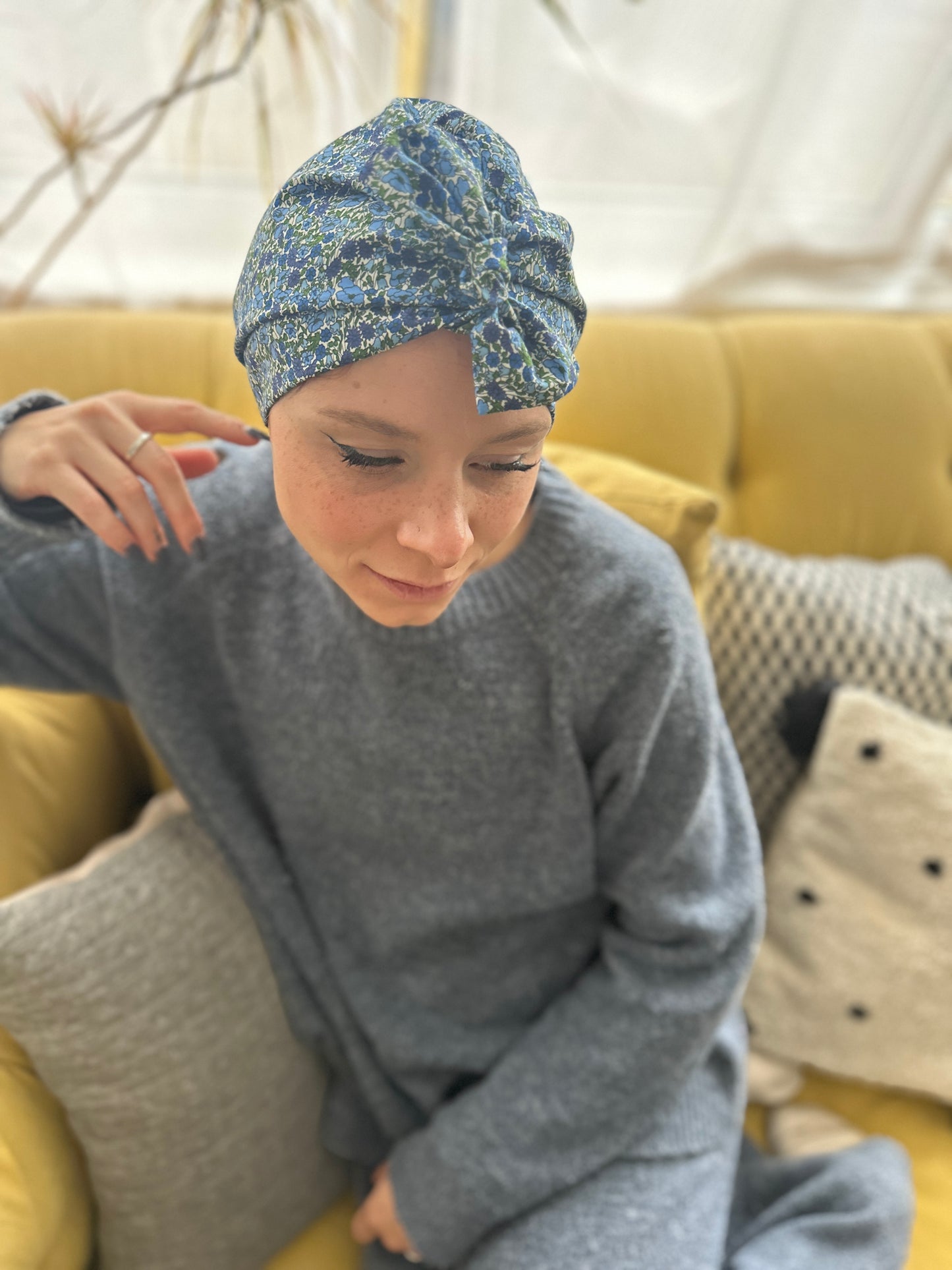 Ladies Turban Hat - Liberty of London Classic Blue Poppy floral print