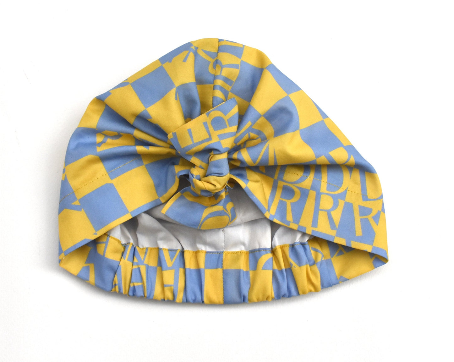 Ladies Turban Hat - Liberty of London Yellow Letters (MEDIUM) - Silk & Lawn