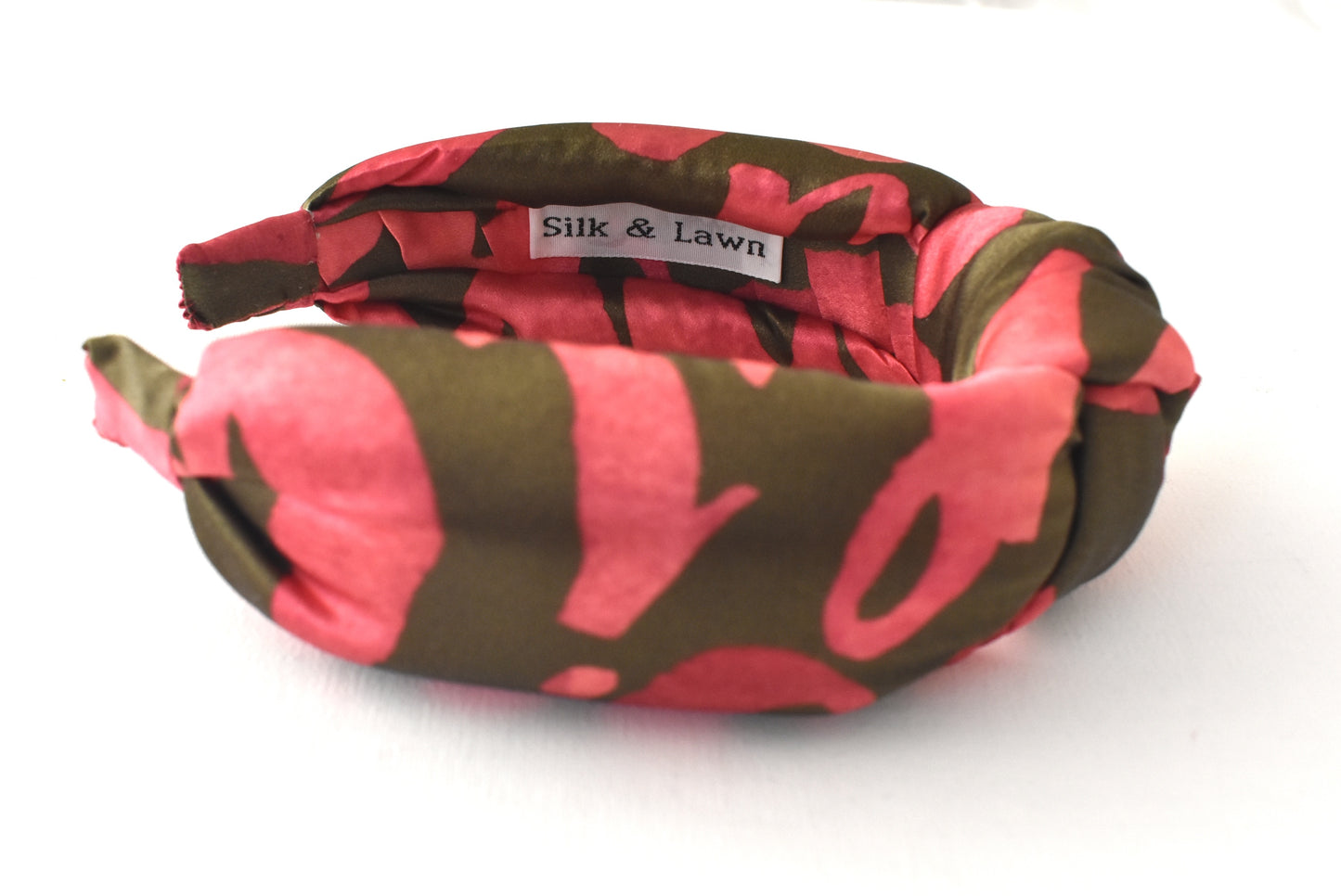 Luxury Silk Twisted or Knot Alice band in Pink & Green Love Letters Liberty of London Silk Satin