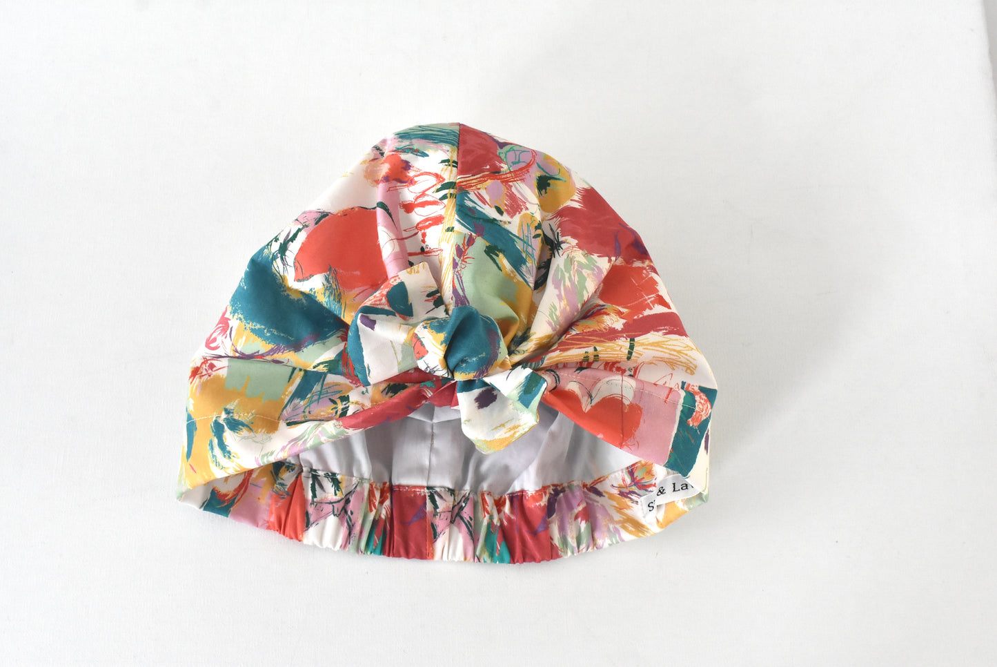 Ladies Turban Hat - Liberty of London Nine Elms - a fun loving Liberty in Love multicolour graphic print - Silk & Lawn
