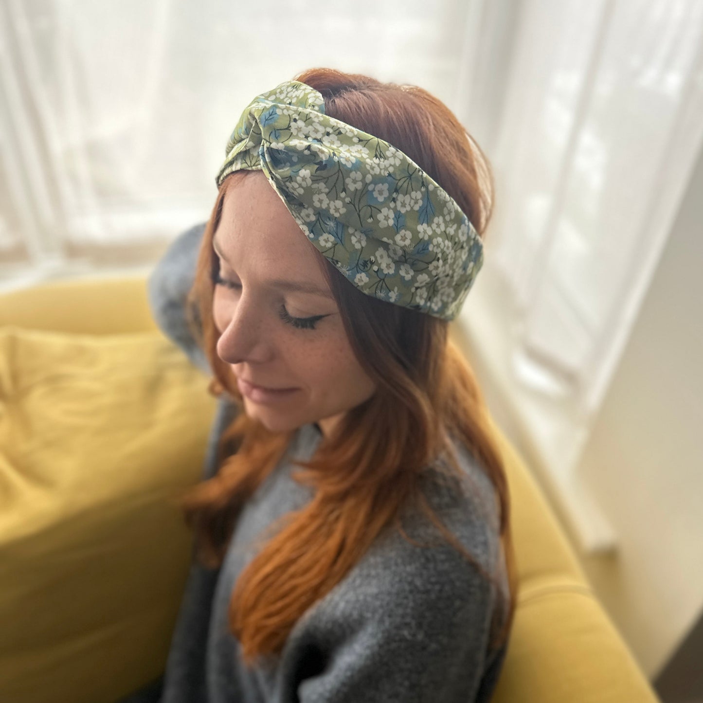 Twisted Turban Headband - Liberty of London Green Mitsi print