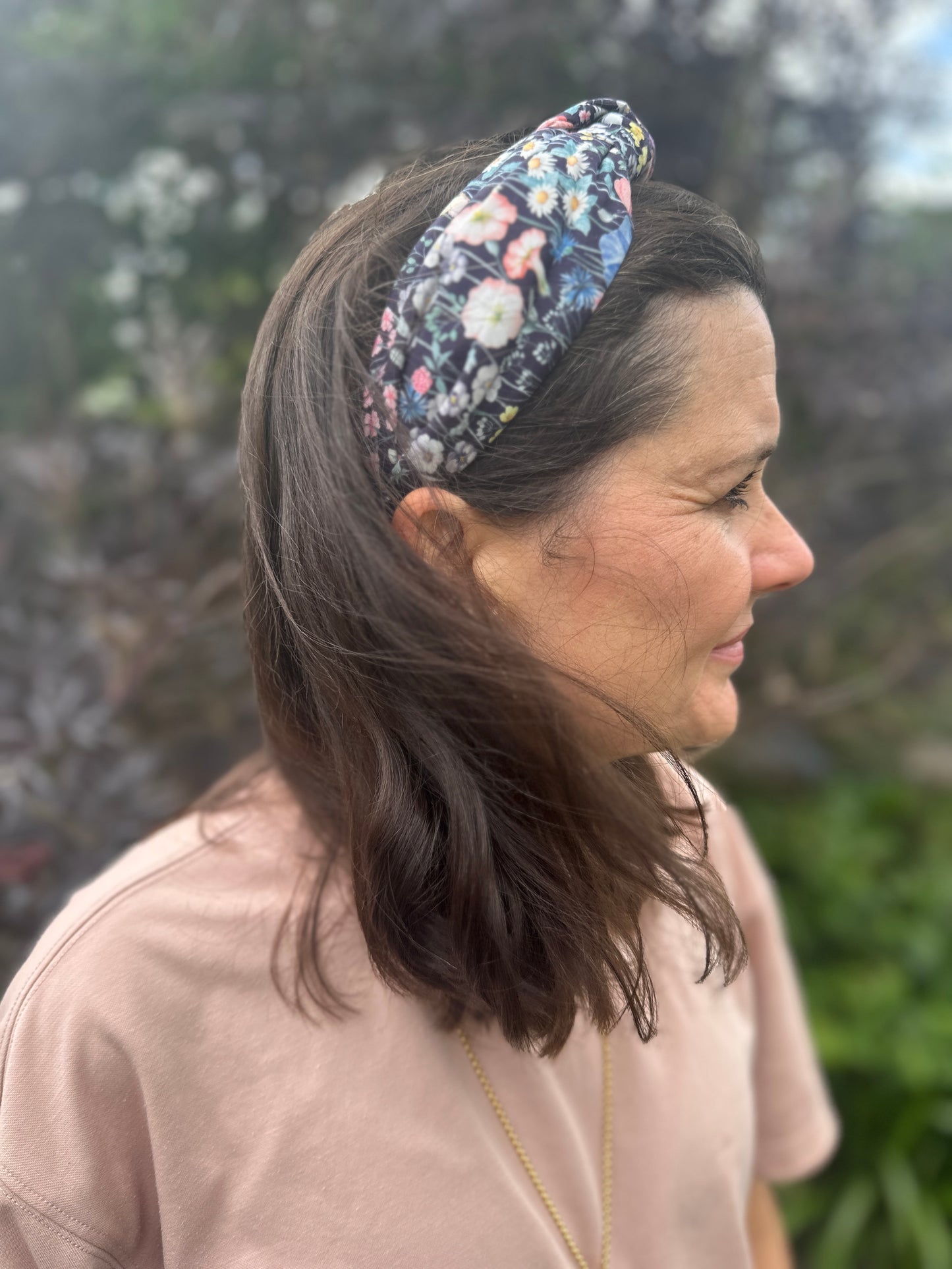 Twisted or Knot Alice band in Jude's Garden Liberty of London Tana Lawn cotton