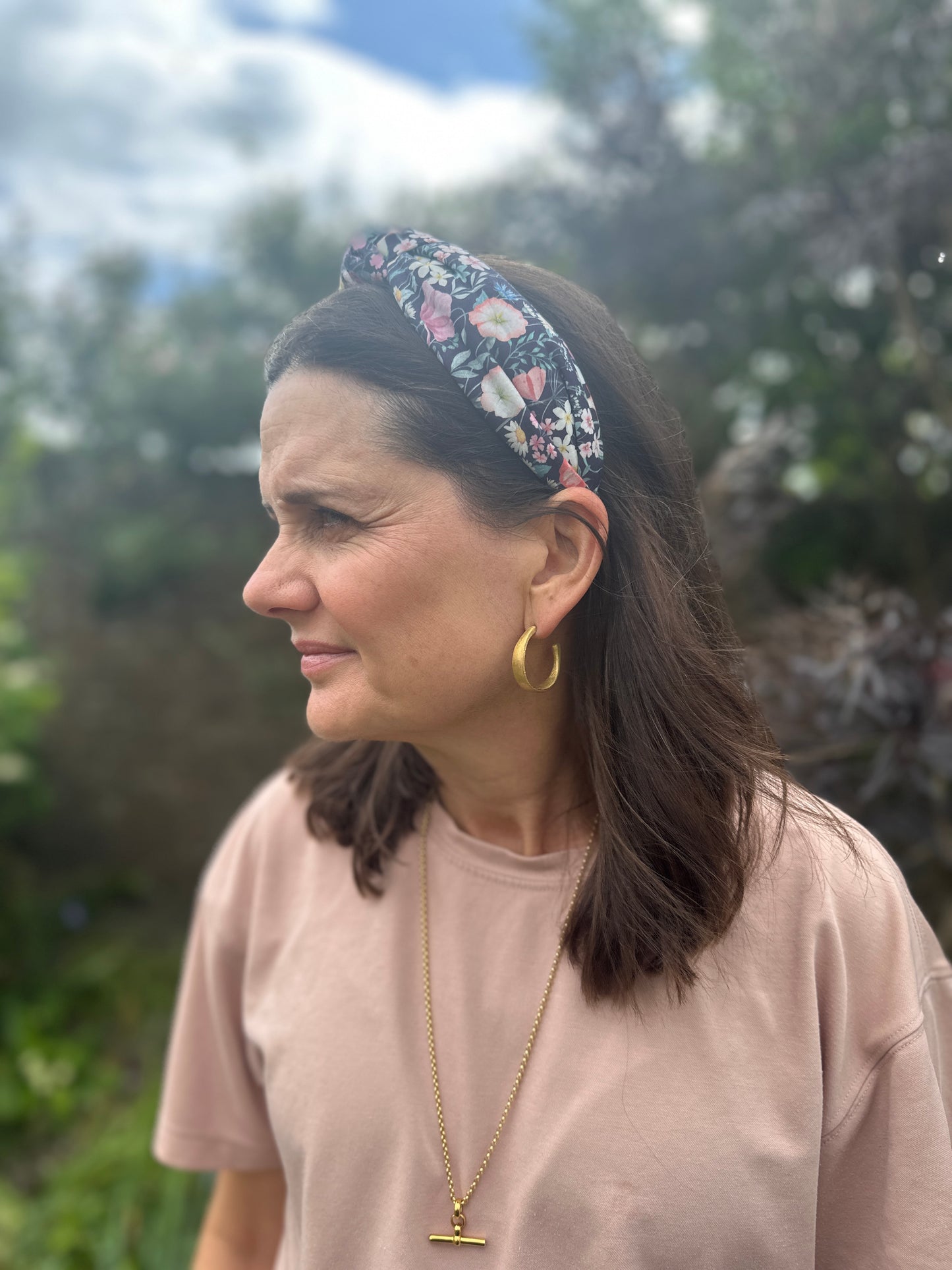 Twisted or Knot Alice band in Jude's Garden Liberty of London Tana Lawn cotton