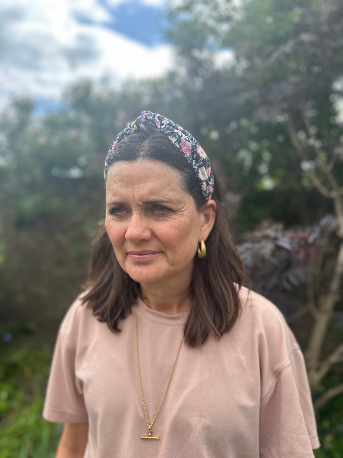 Twisted or Knot Alice band in Jude's Garden Liberty of London Tana Lawn cotton