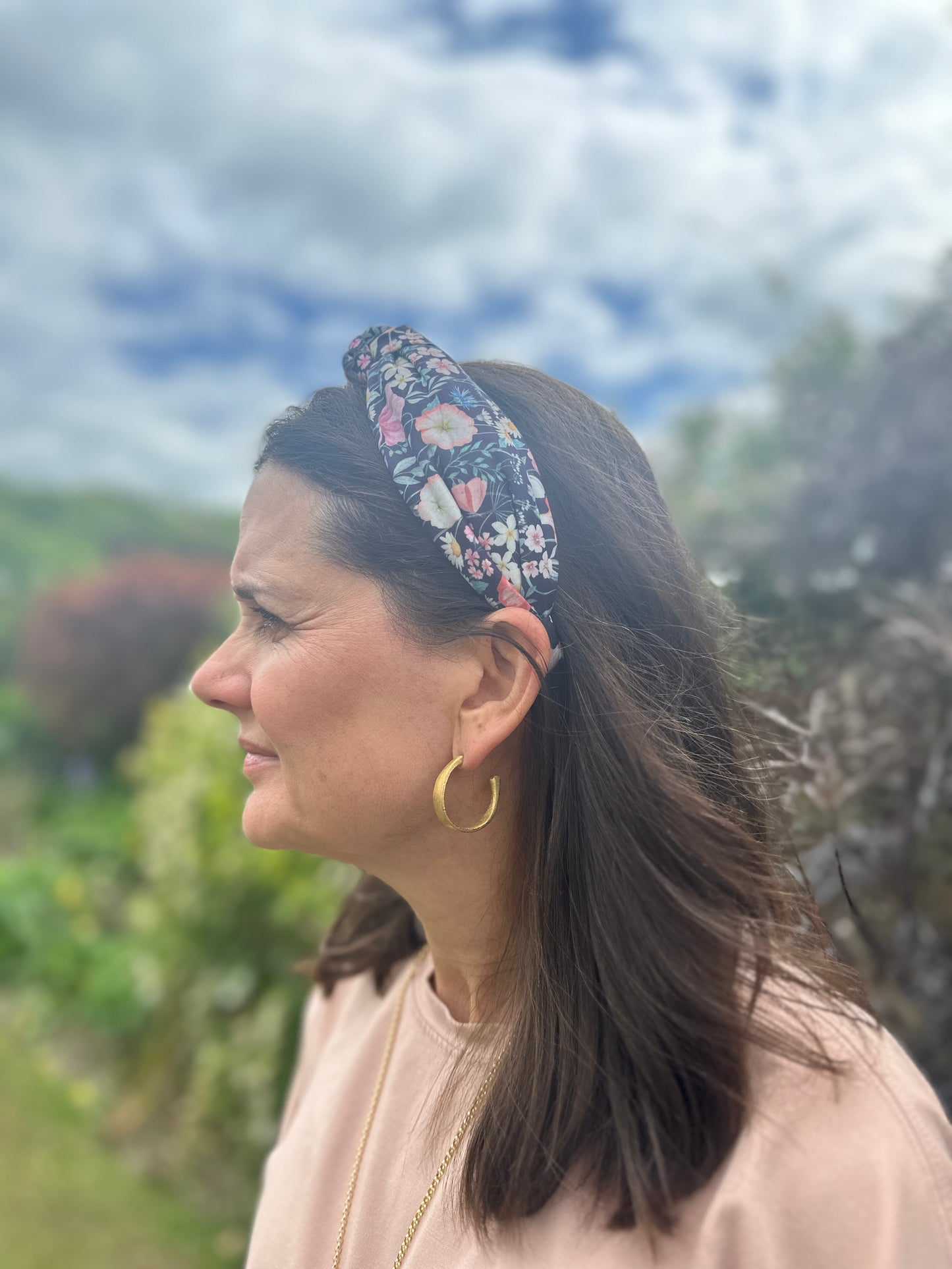 Twisted or Knot Alice band in Jude's Garden Liberty of London Tana Lawn cotton