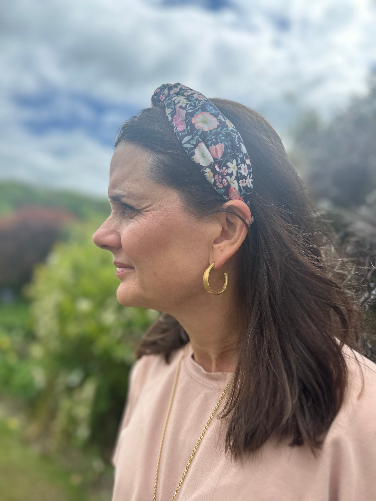 Twisted or Knot Alice band in Jude's Garden Liberty of London Tana Lawn cotton