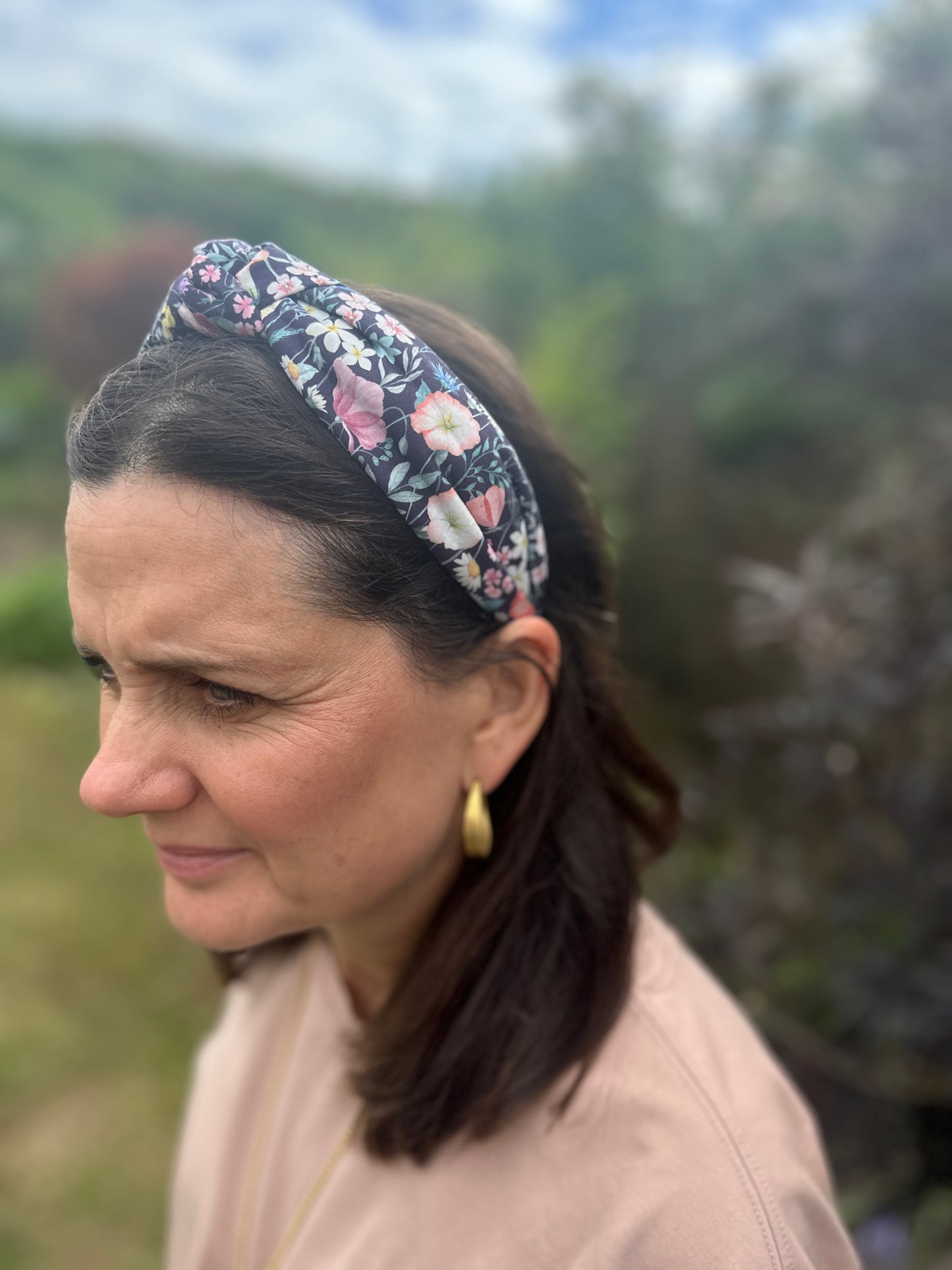 Twisted or Knot Alice band in Jude's Garden Liberty of London Tana Lawn cotton