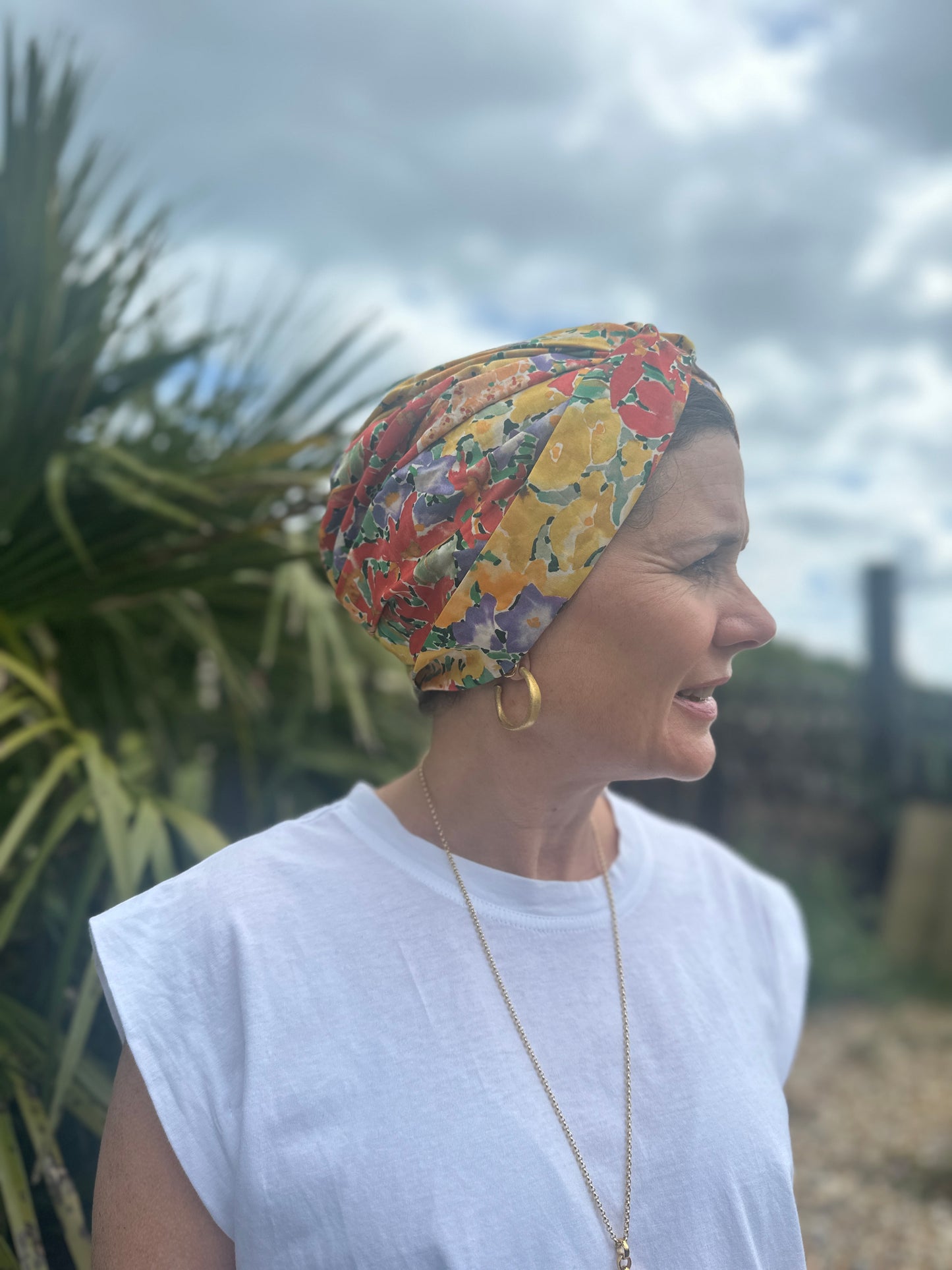 Little Susan Turban Hat - Liberty of London Ellis Garden yellow floral print