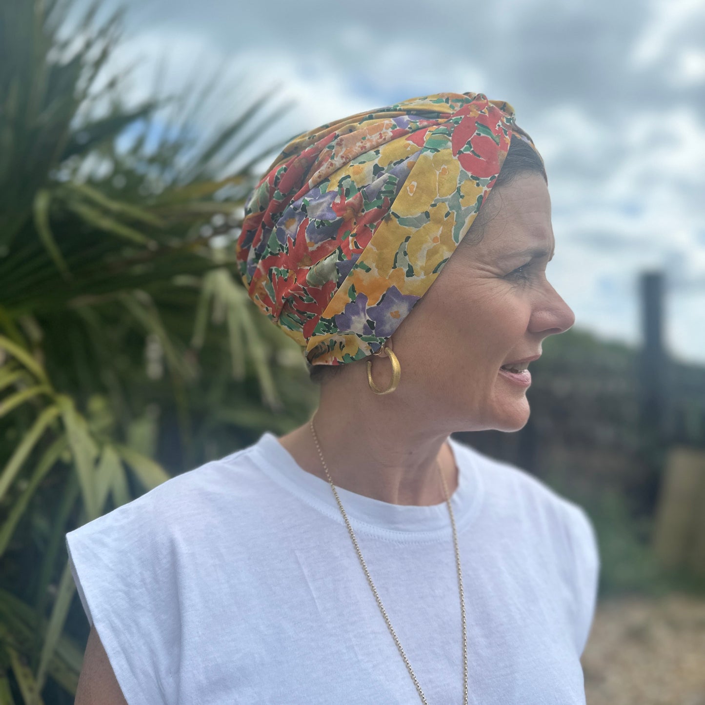 Little Susan Turban Hat - Liberty of London Ellis Garden yellow floral print - Silk & Lawn