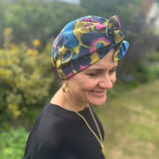 Ladies Turban Hat - Liberty of London Betsy Shadow in yellow mustard print