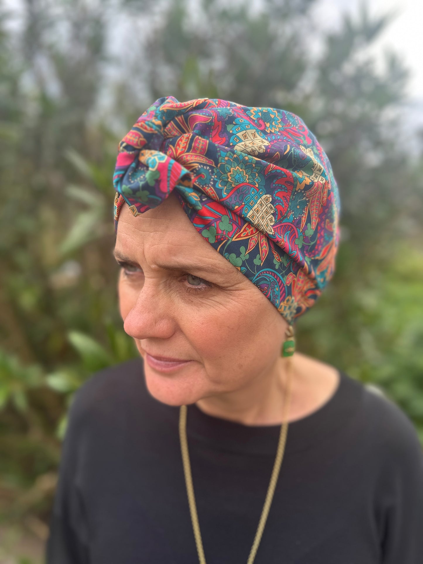 Ladies Turban Hat - Liberty of London Pineapple Paisley bright