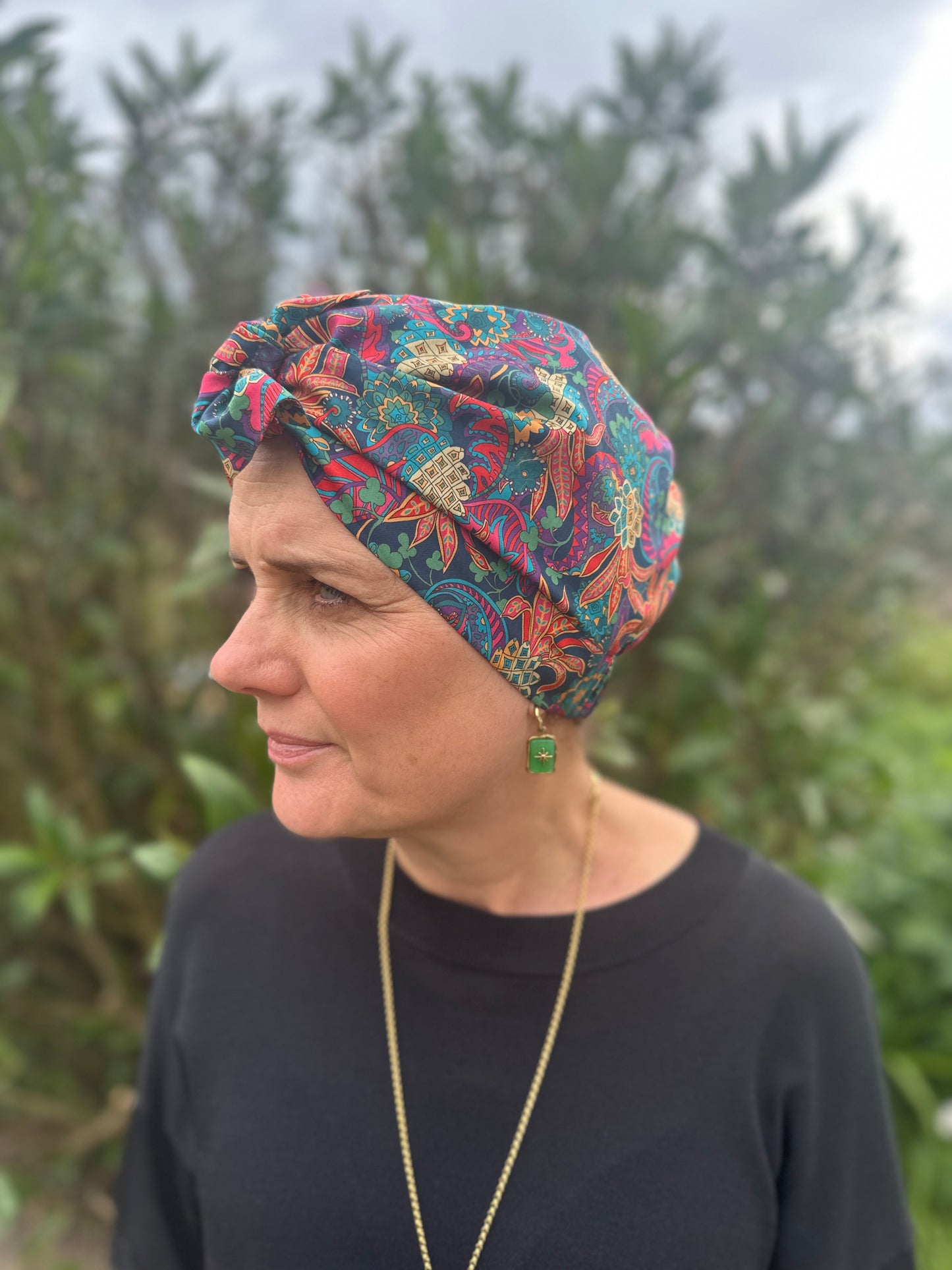 Ladies Turban Hat - Liberty of London Pineapple Paisley bright