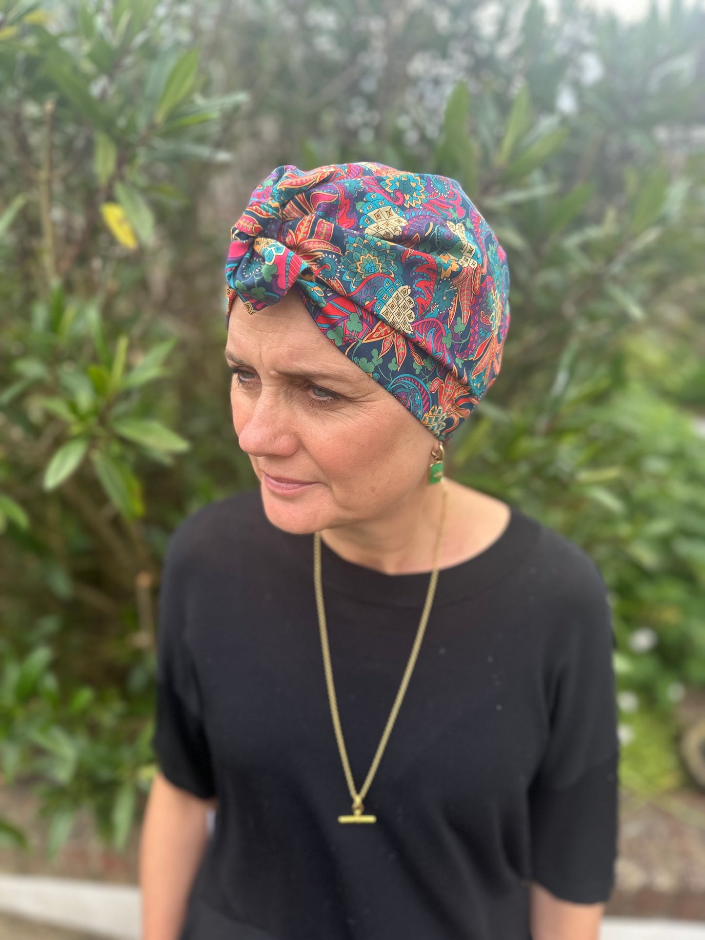 Ladies Turban Hat - Liberty of London Pineapple Paisley bright