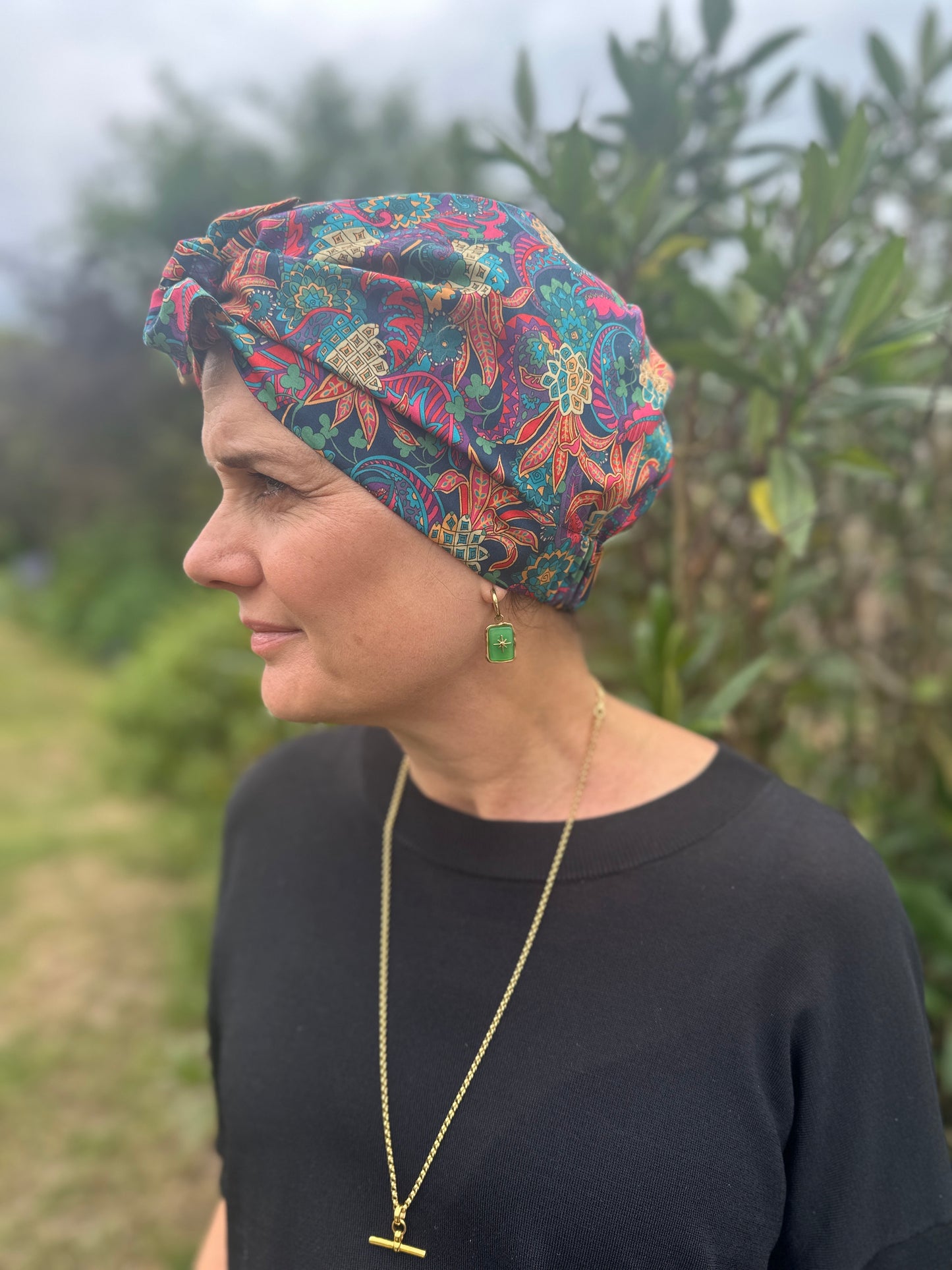 Ladies Turban Hat - Liberty of London Pineapple Paisley bright