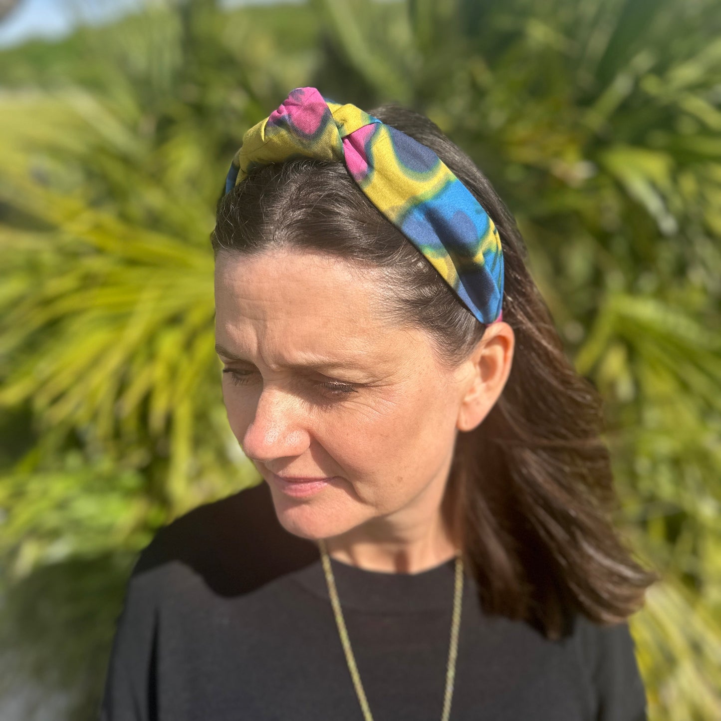 Twisted or Knot Alice band in Betsy Shadow Liberty of London Tana Lawn cotton
