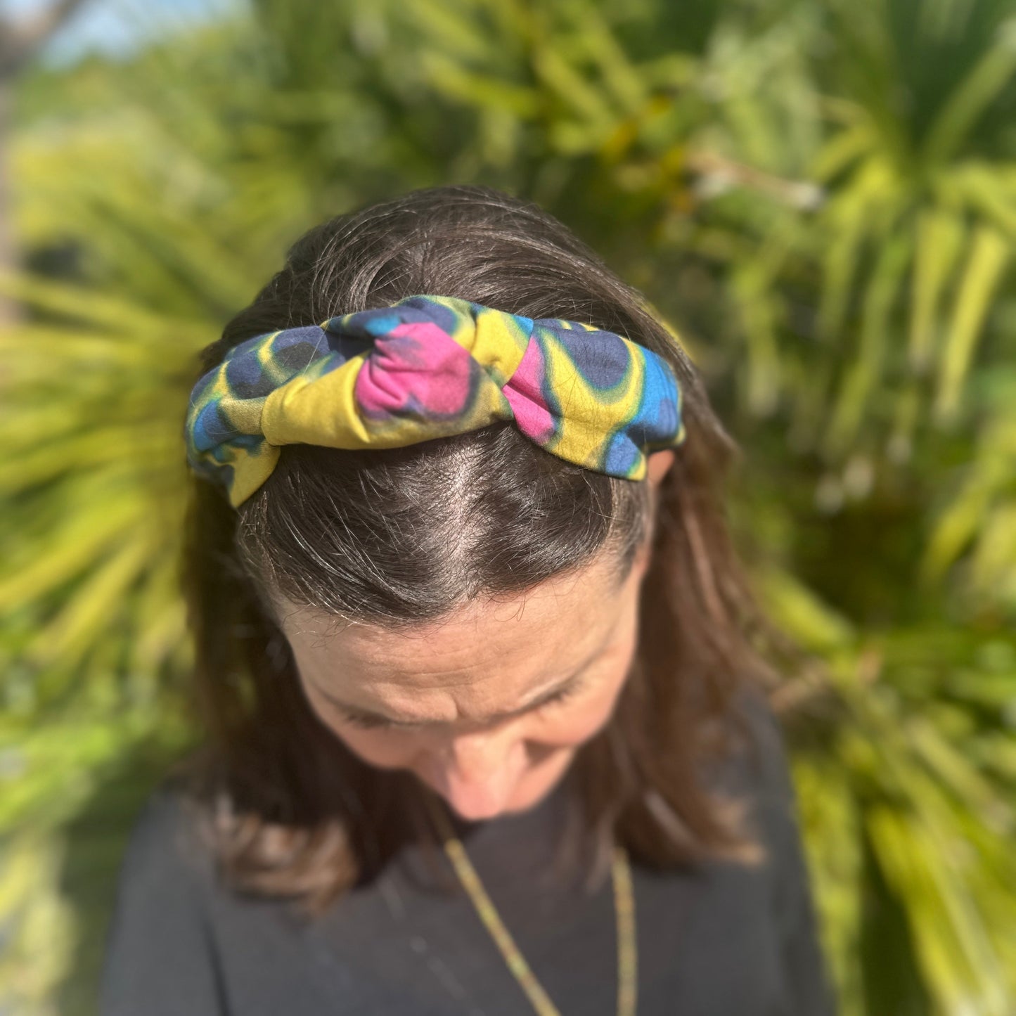Twisted or Knot Alice band in Betsy Shadow Liberty of London Tana Lawn cotton