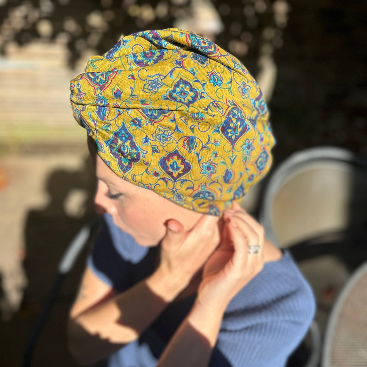 Little Susan Turban Hat - Vintage Liberty Mustard Yellow Paisley - Varuna Wool