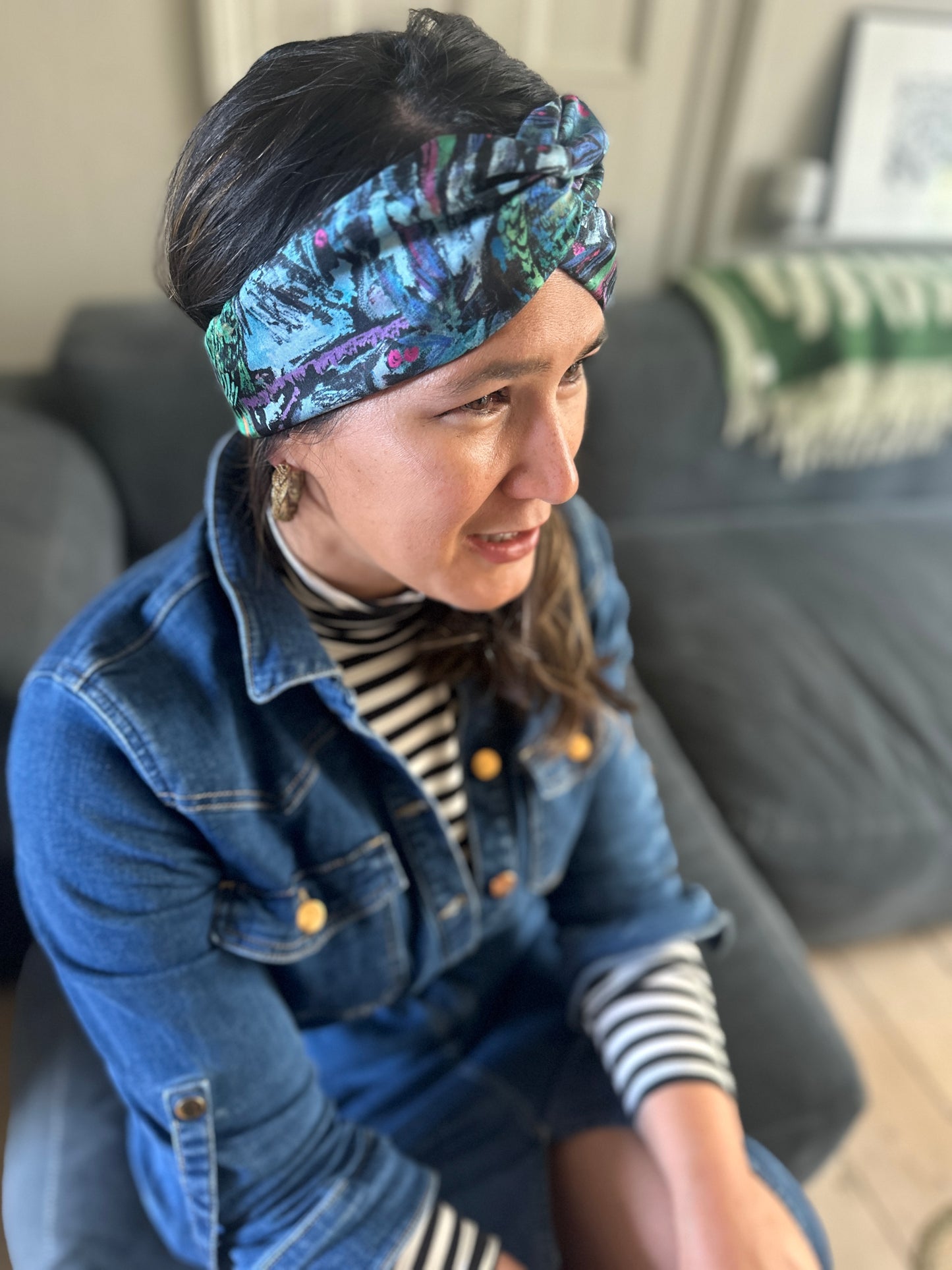 Silk Twisted Turban hairband and neck scarf in Liberty of London Birds Silk Satin - 100% silk