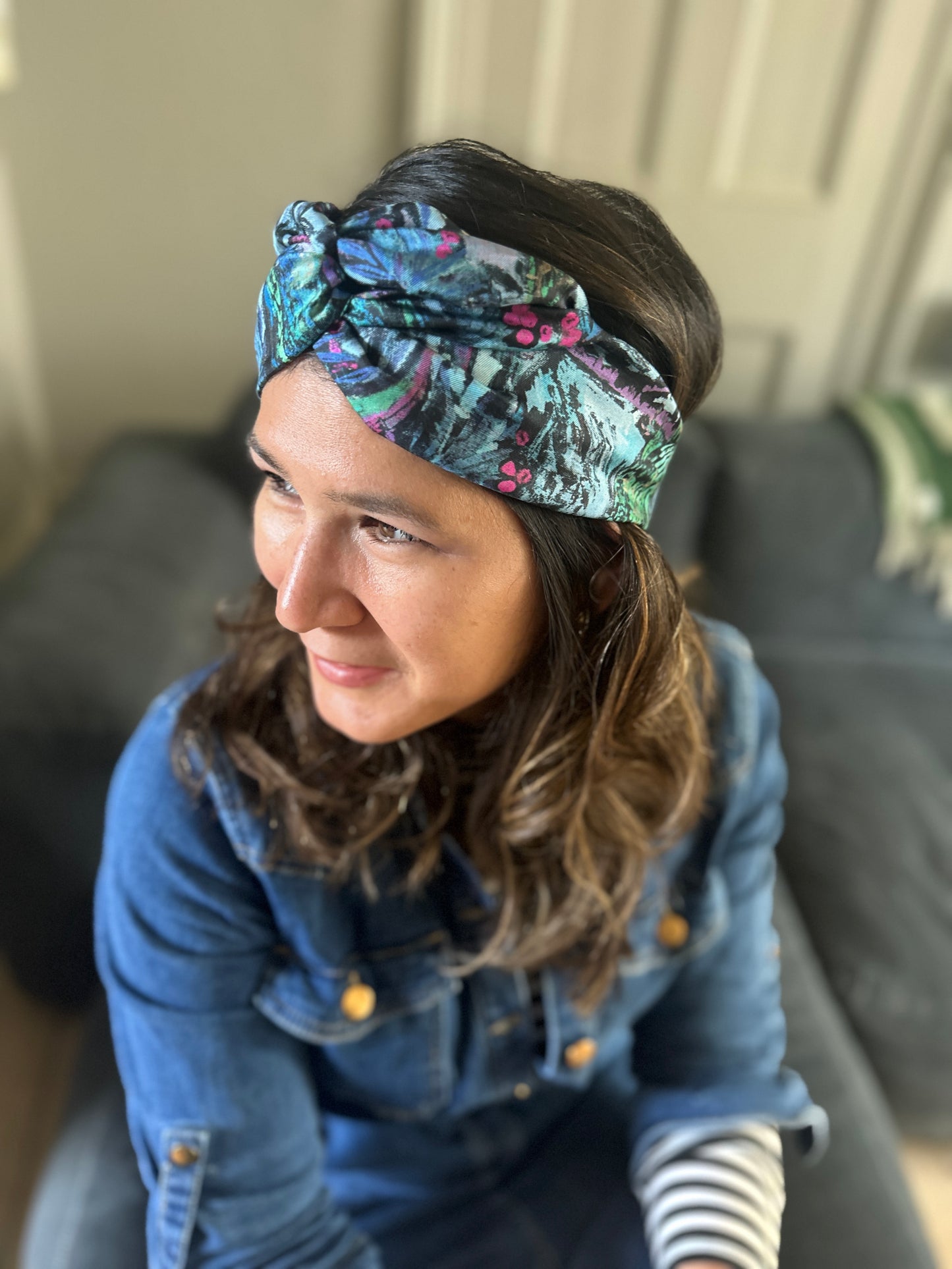 Silk Twisted Turban hairband and neck scarf in Liberty of London Birds Silk Satin - 100% silk
