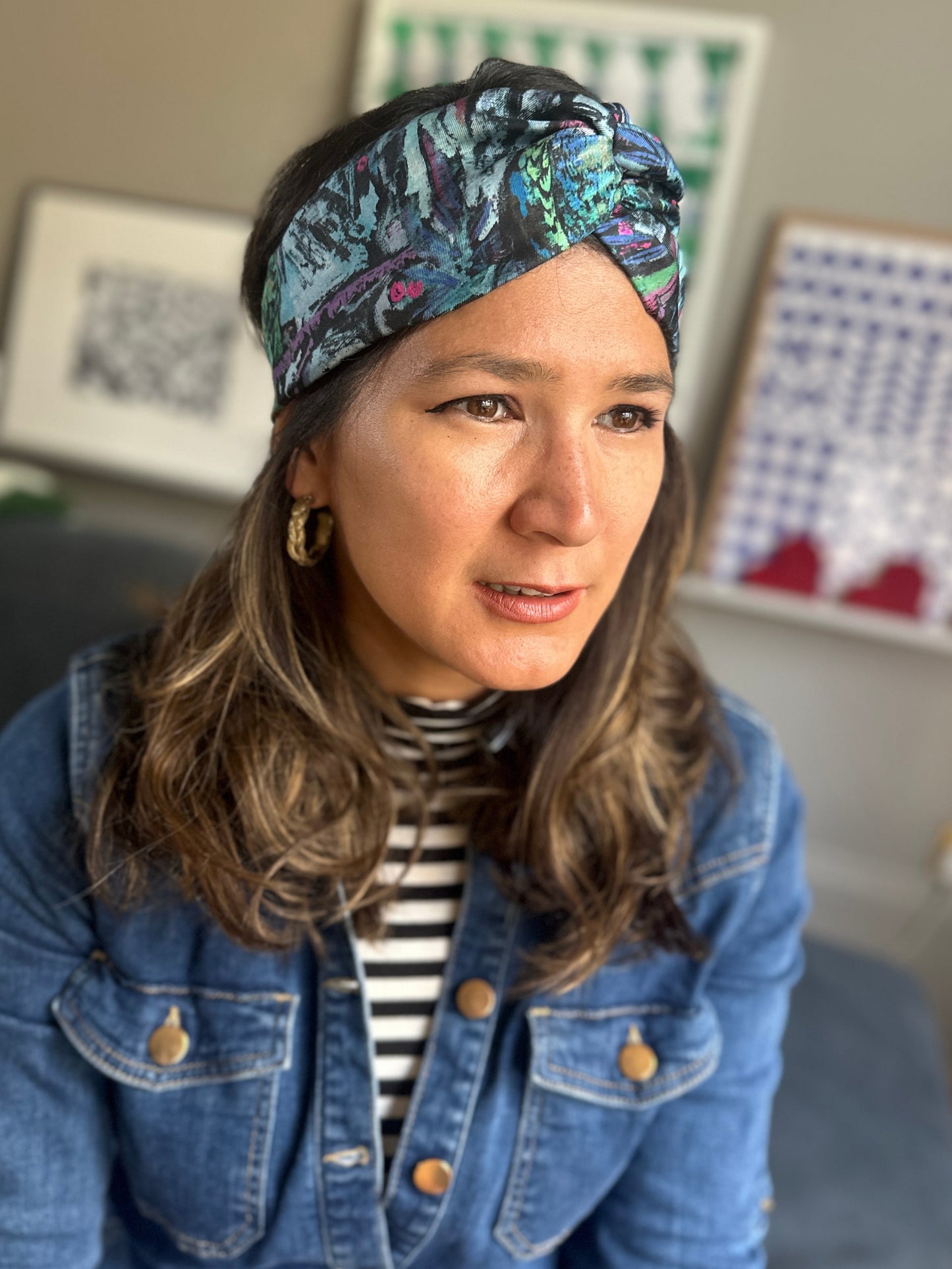Silk Twisted Turban hairband and neck scarf in Liberty of London Birds Silk Satin - 100% silk