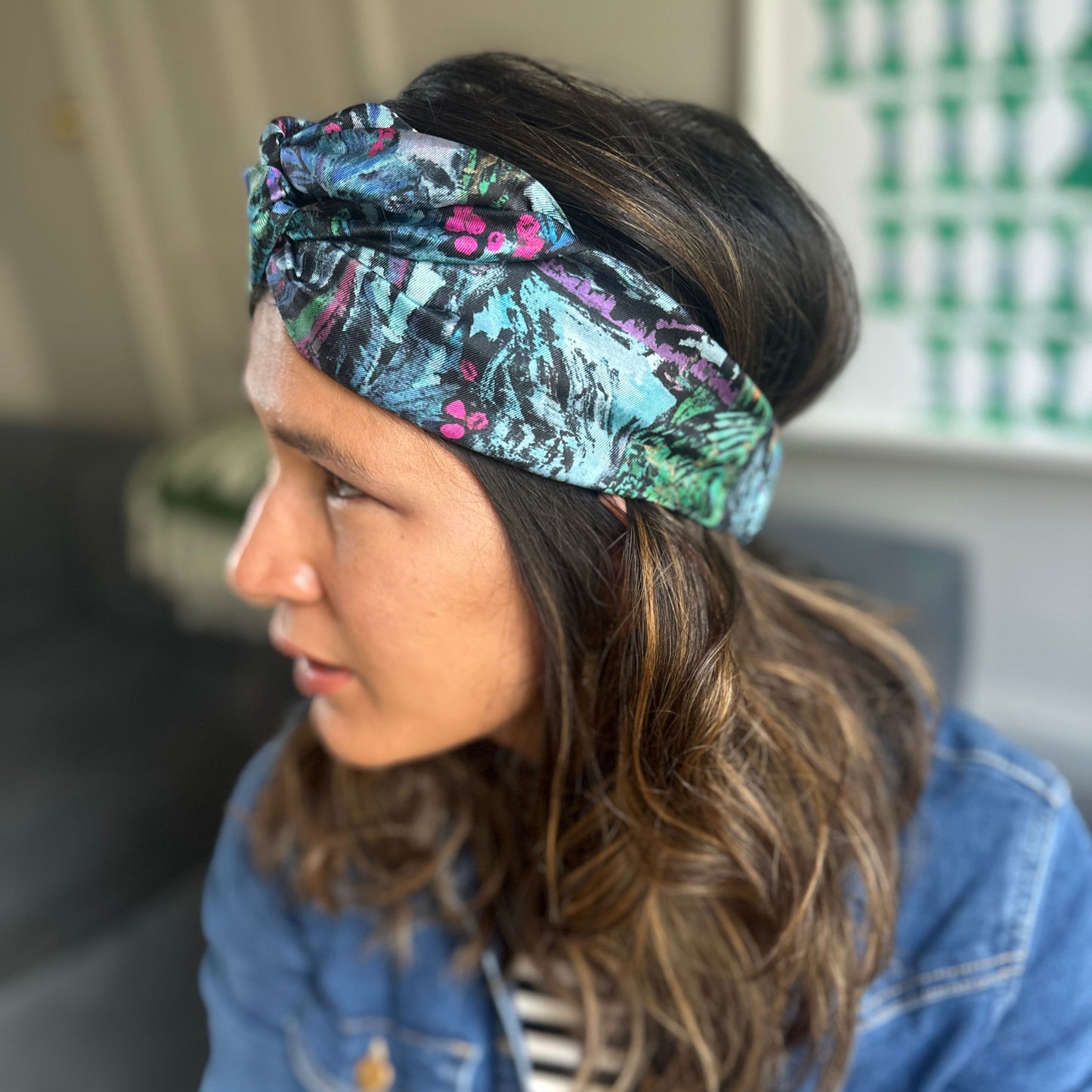 Silk Twisted Turban hairband and neck scarf in Liberty of London Birds Silk Satin - 100% silk