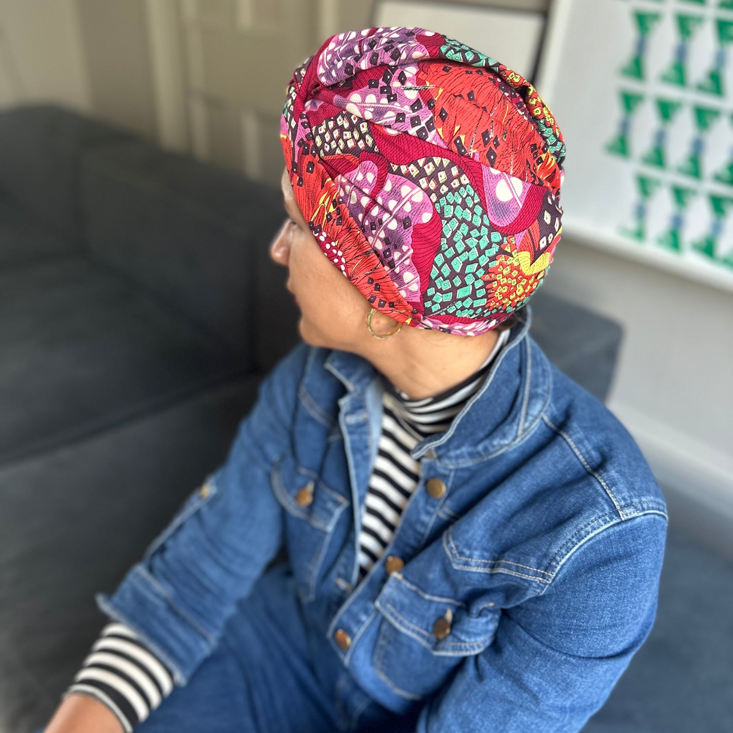 Little Susan Twisted Silk Turban & Head wrap - Liberty of London Red Graphic Silk & Wool blend