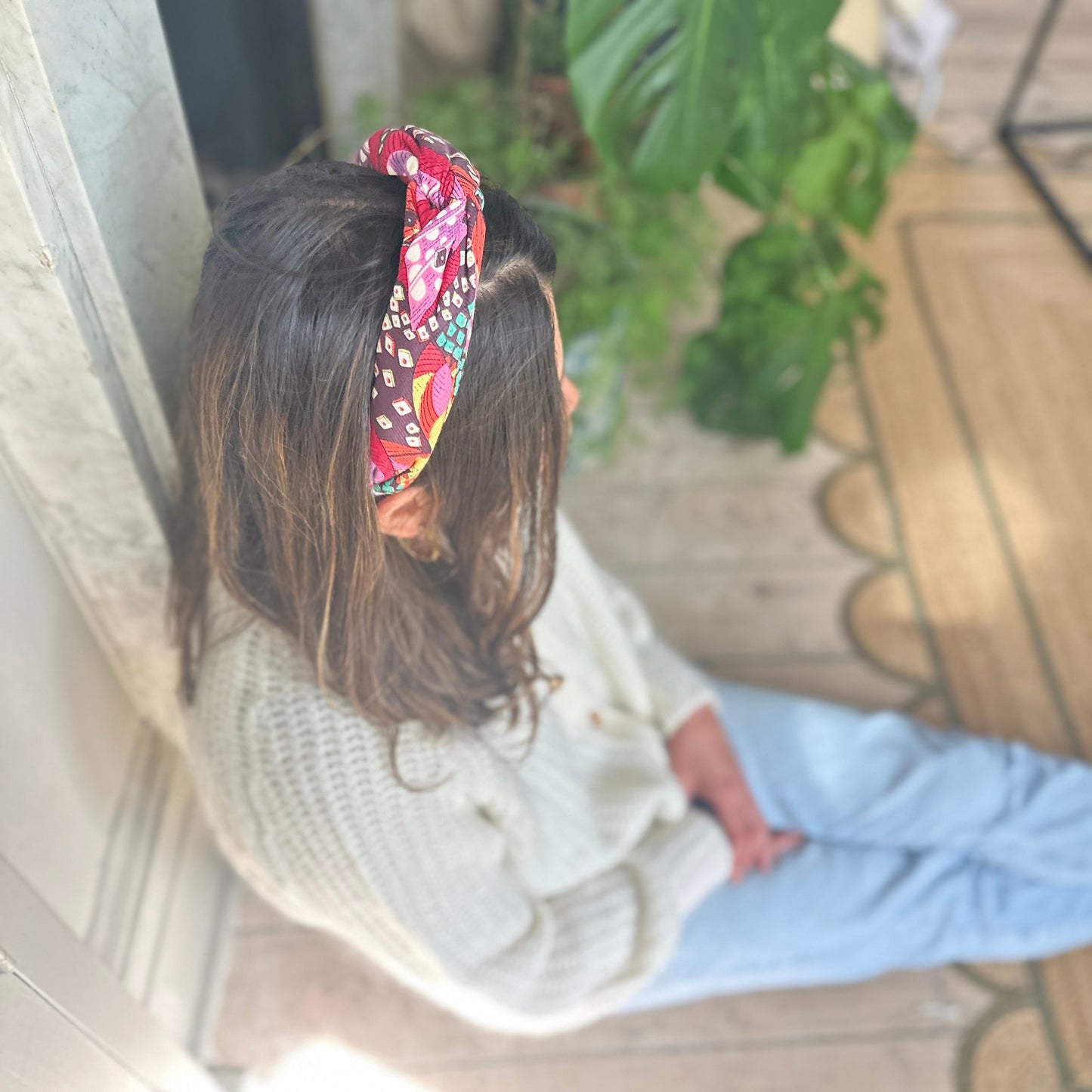 Luxury Silk & Wool Blend Twisted or Knot Alice band in Vintage red multi graphic Liberty of London