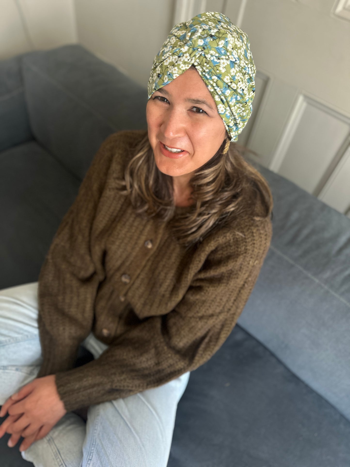 Little Susan Turban Hat - Liberty of London Green Mitsi