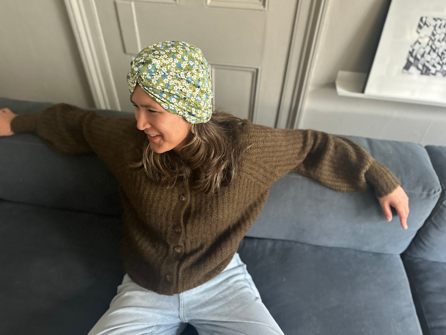 Little Susan Turban Hat - Liberty of London Green Mitsi