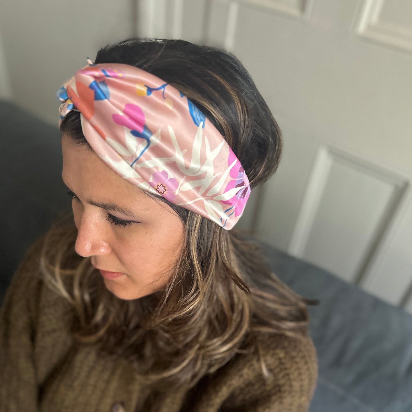 Silk Twisted Turban hairband and neck scarf in Liberty of London Pavilion Silk Satin - 100% silk