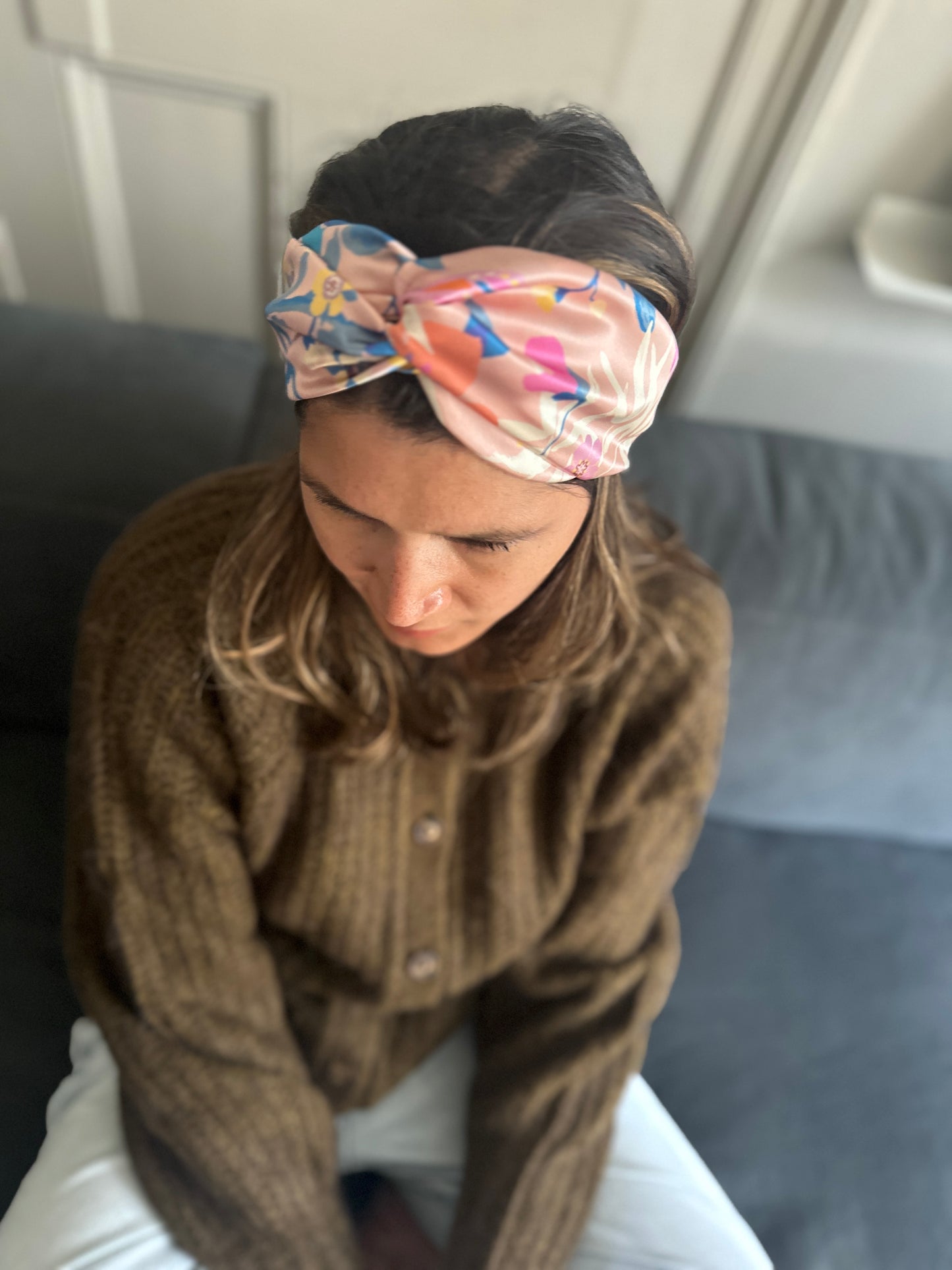 Silk Twisted Turban hairband and neck scarf in Liberty of London Pavilion Silk Satin - 100% silk