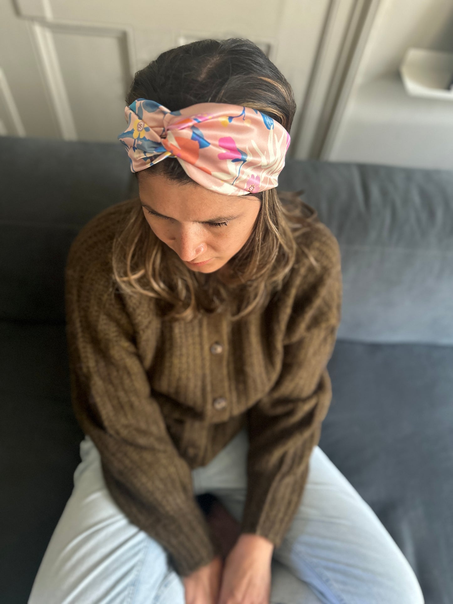 Silk Twisted Turban hairband and neck scarf in Liberty of London Pavilion Silk Satin - 100% silk