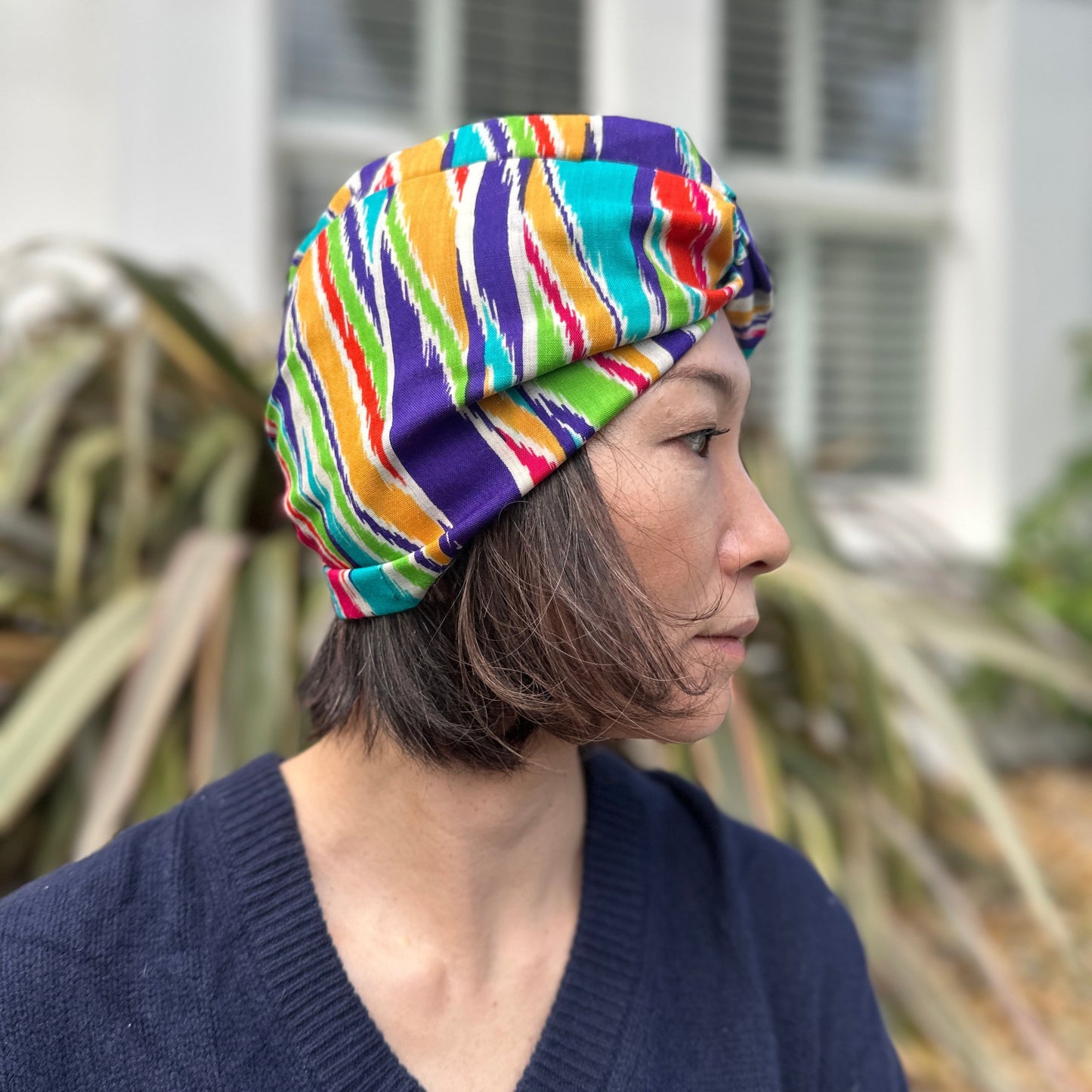 Little Susan Turban Hat -in Vintage Rainbow Ikat Liberty print in Varuna Wool
