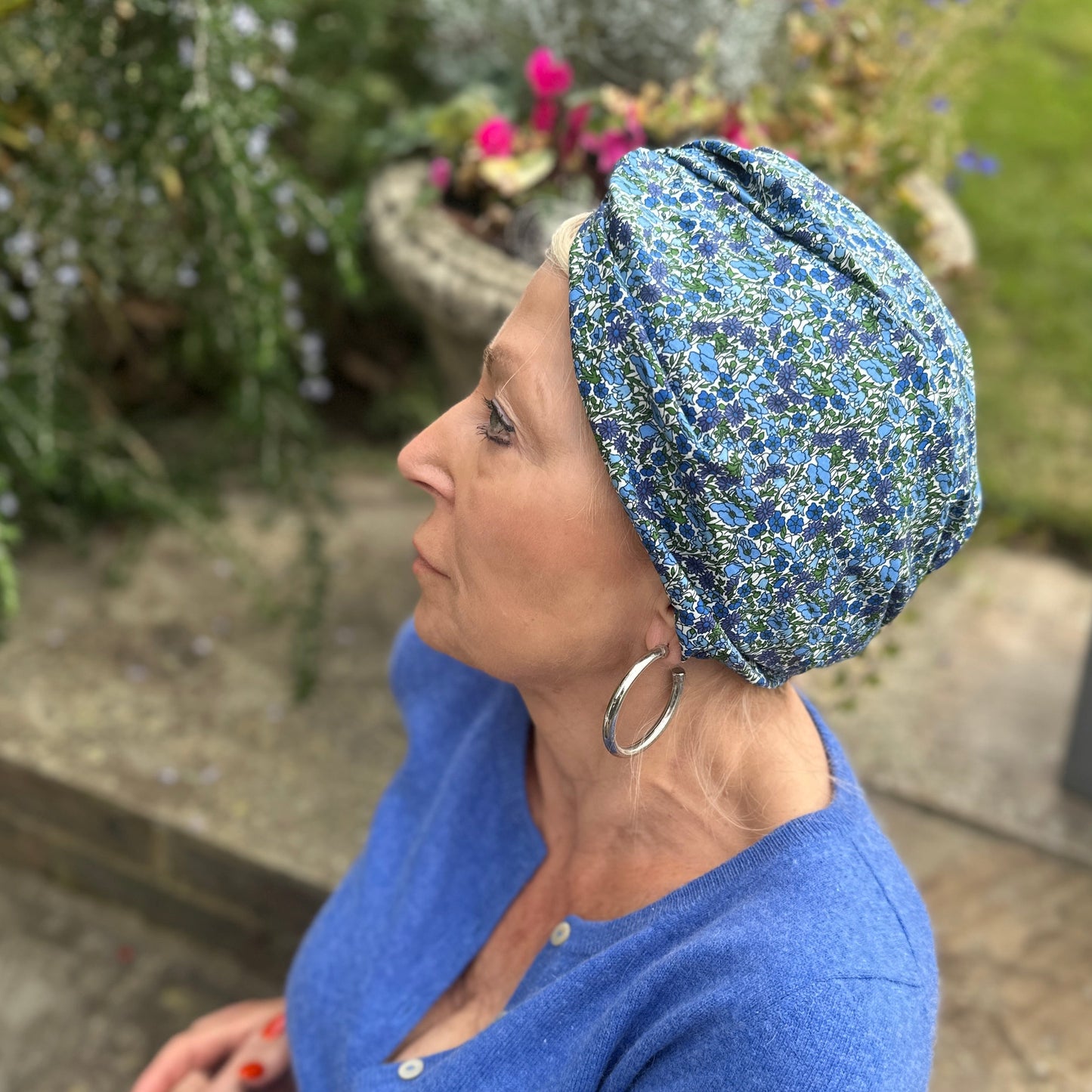 Little Susan Turban Hat - Liberty of London Blue Poppy Print - Silk & Lawn
