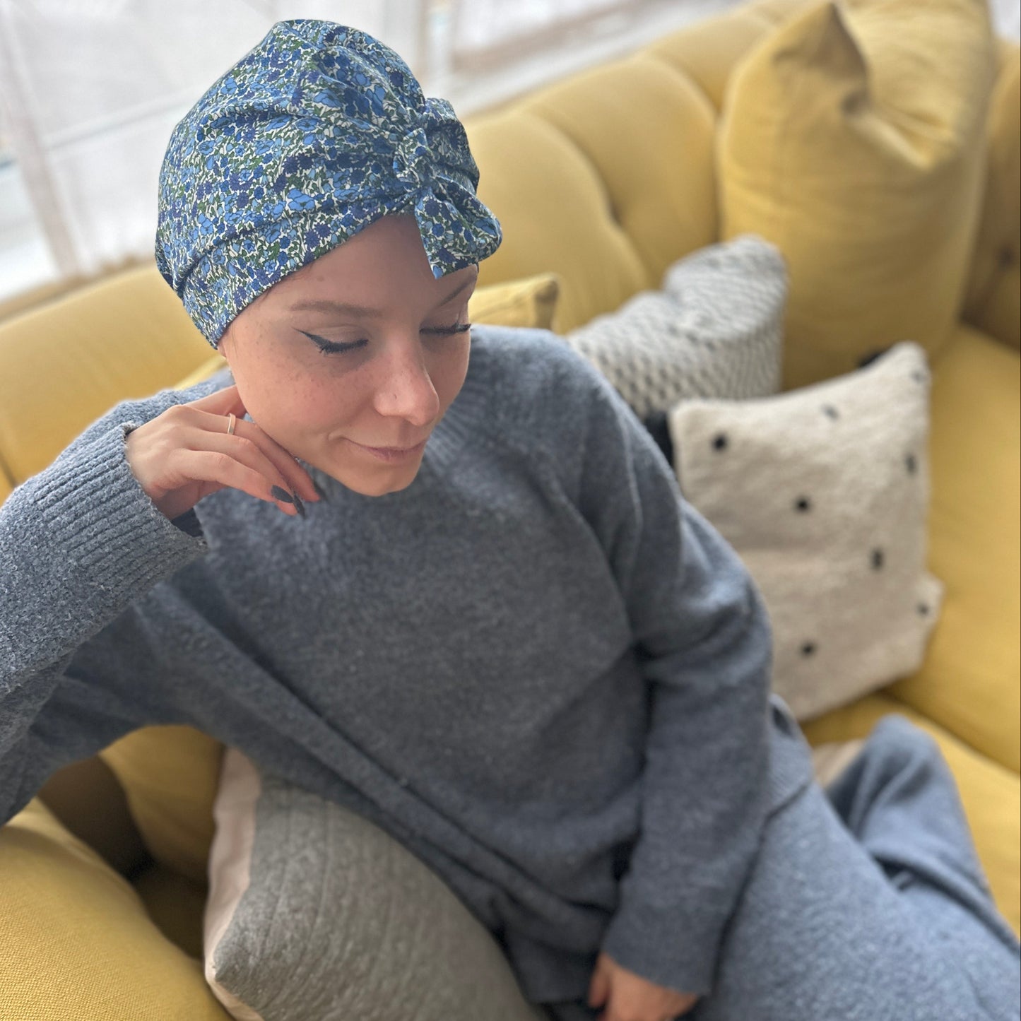 Ladies Turban Hat - Liberty of London Classic Blue Poppy floral print