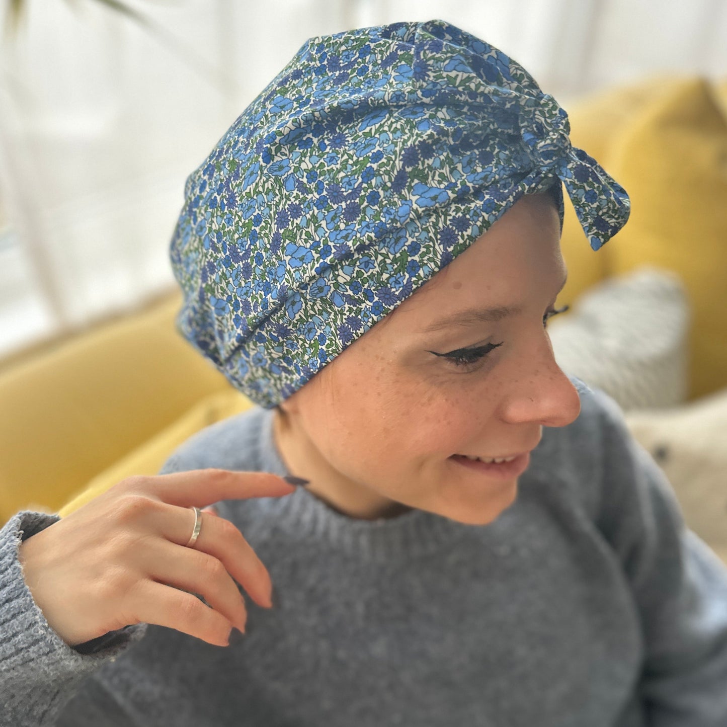 Ladies Turban Hat - Liberty of London Classic Blue Poppy floral print