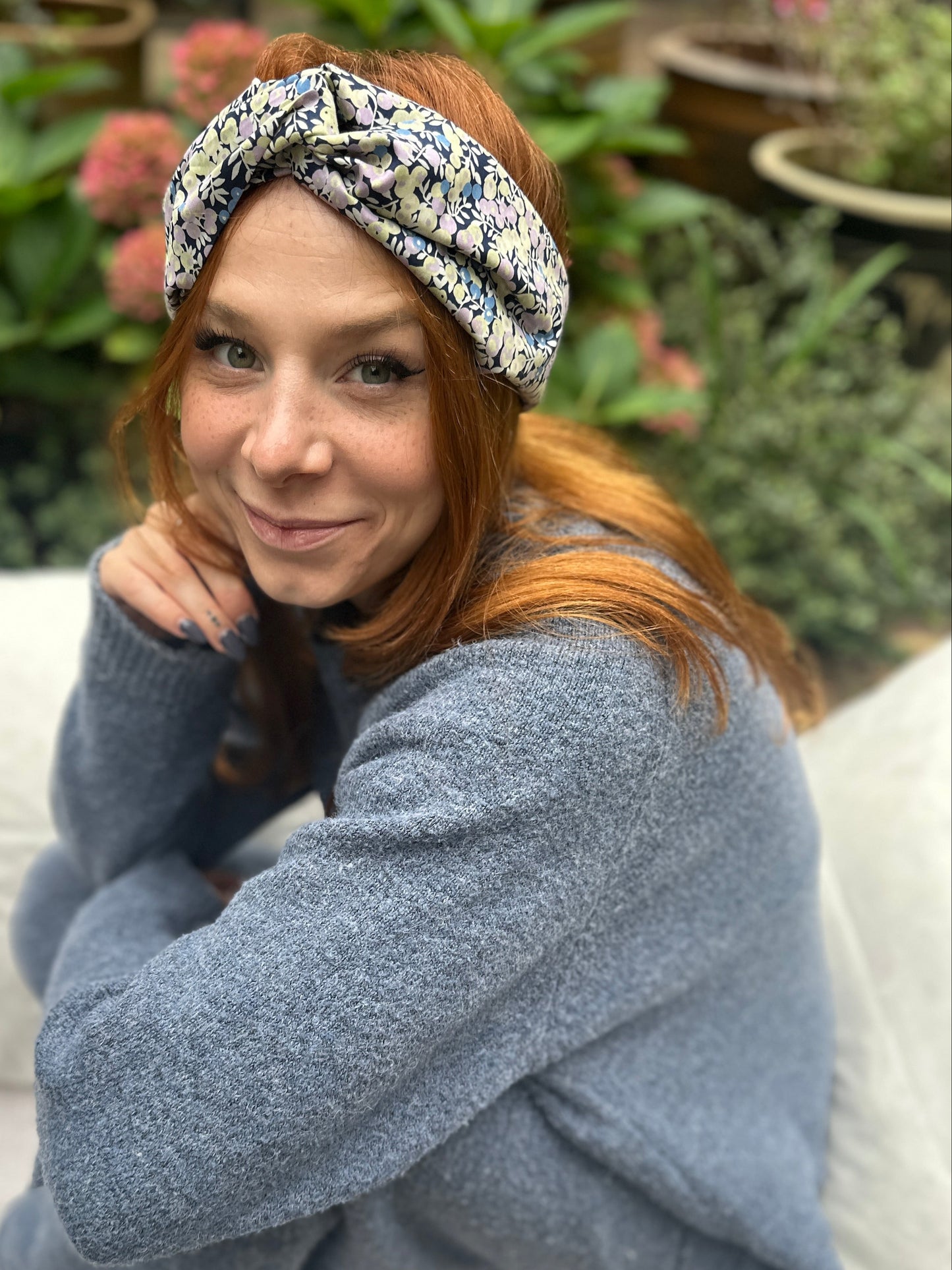 Twisted Turban Headband - Liberty of London Blue & Purple Wiltshire