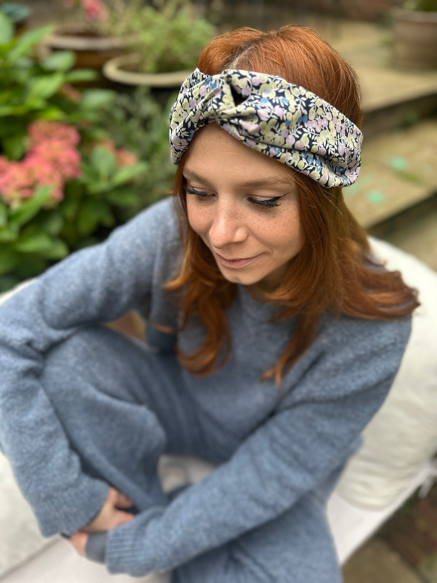 Twisted Turban Headband - Liberty of London Blue & Purple Wiltshire