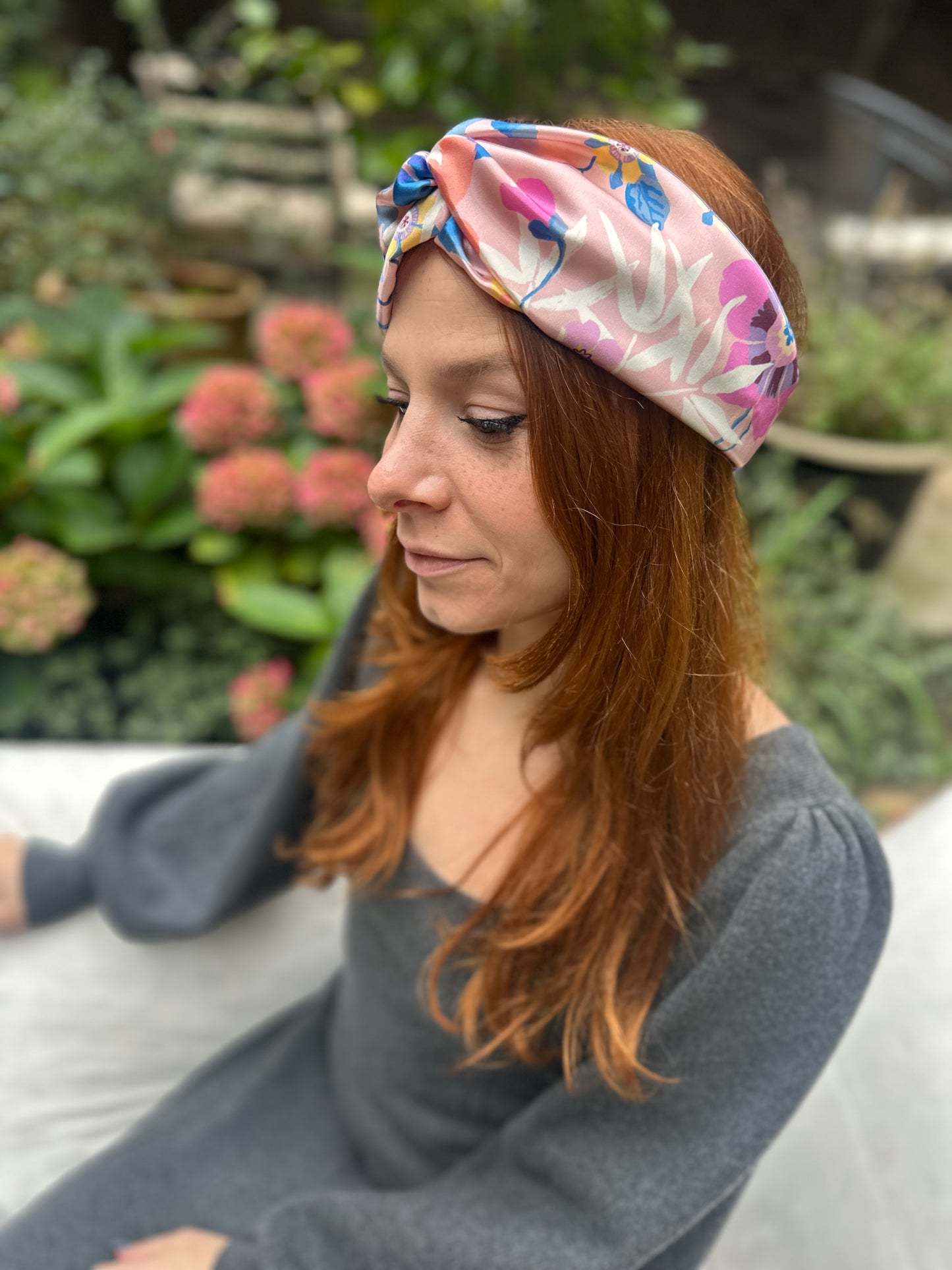Silk Twisted Turban hairband and neck scarf in Liberty of London Pavilion Silk Satin - 100% silk