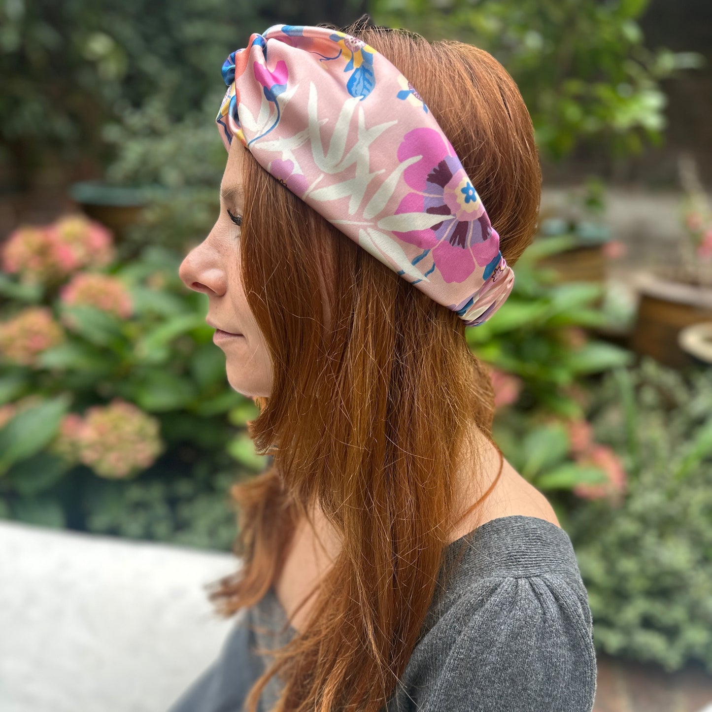 Silk Twisted Turban hairband and neck scarf in Liberty of London Pavilion Silk Satin - 100% silk
