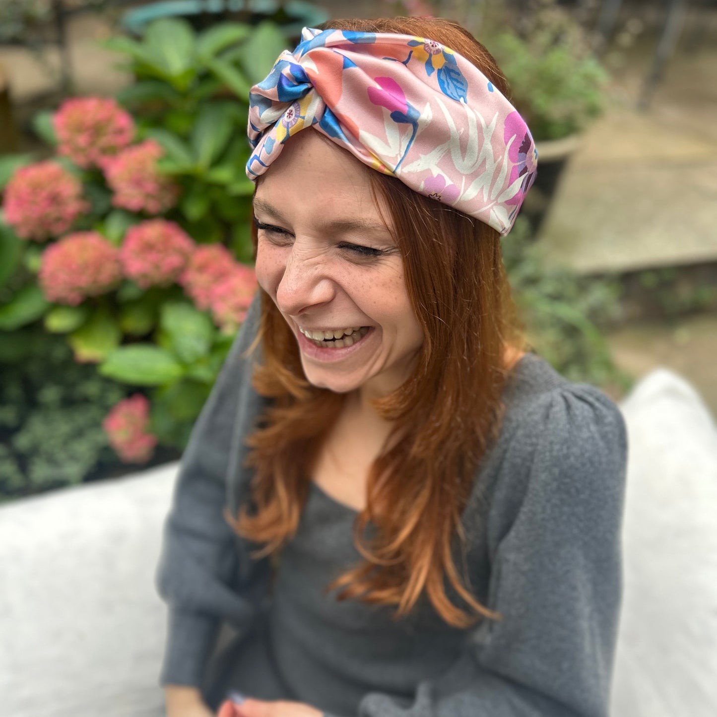 Silk Twisted Turban hairband and neck scarf in Liberty of London Pavilion Silk Satin - 100% silk