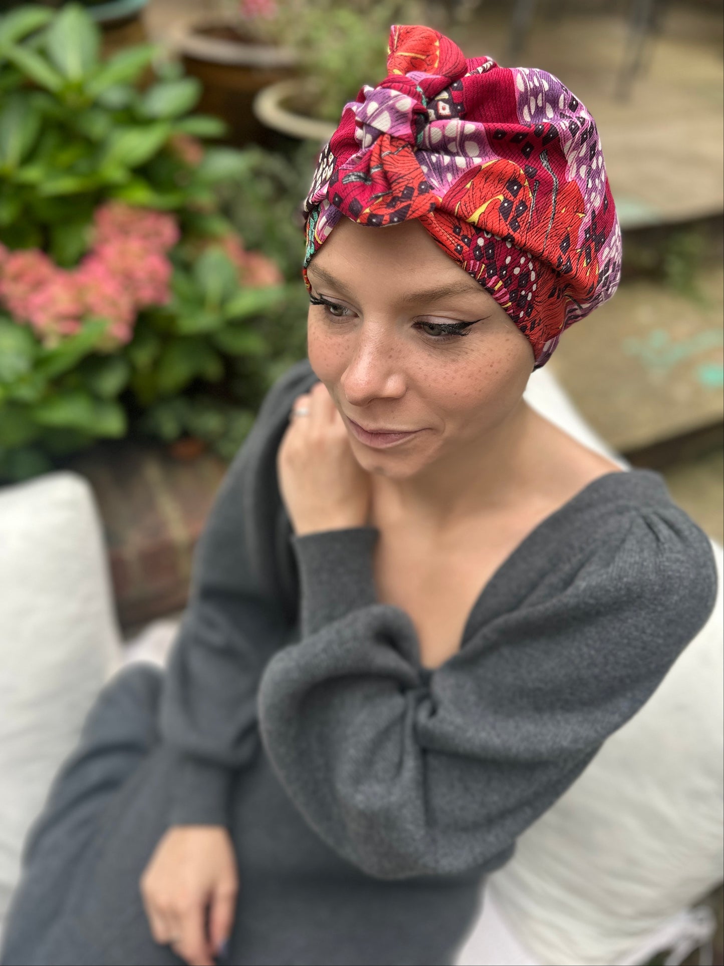Luxury Silk Turban & Head wrap - Liberty of London Artist Red Graphic printed silk & wool blend (Copy)