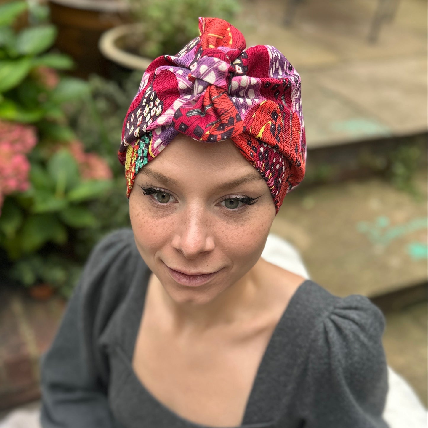 Luxury Silk Turban & Head wrap - Liberty of London Artist Red Graphic printed silk & wool blend (Copy)