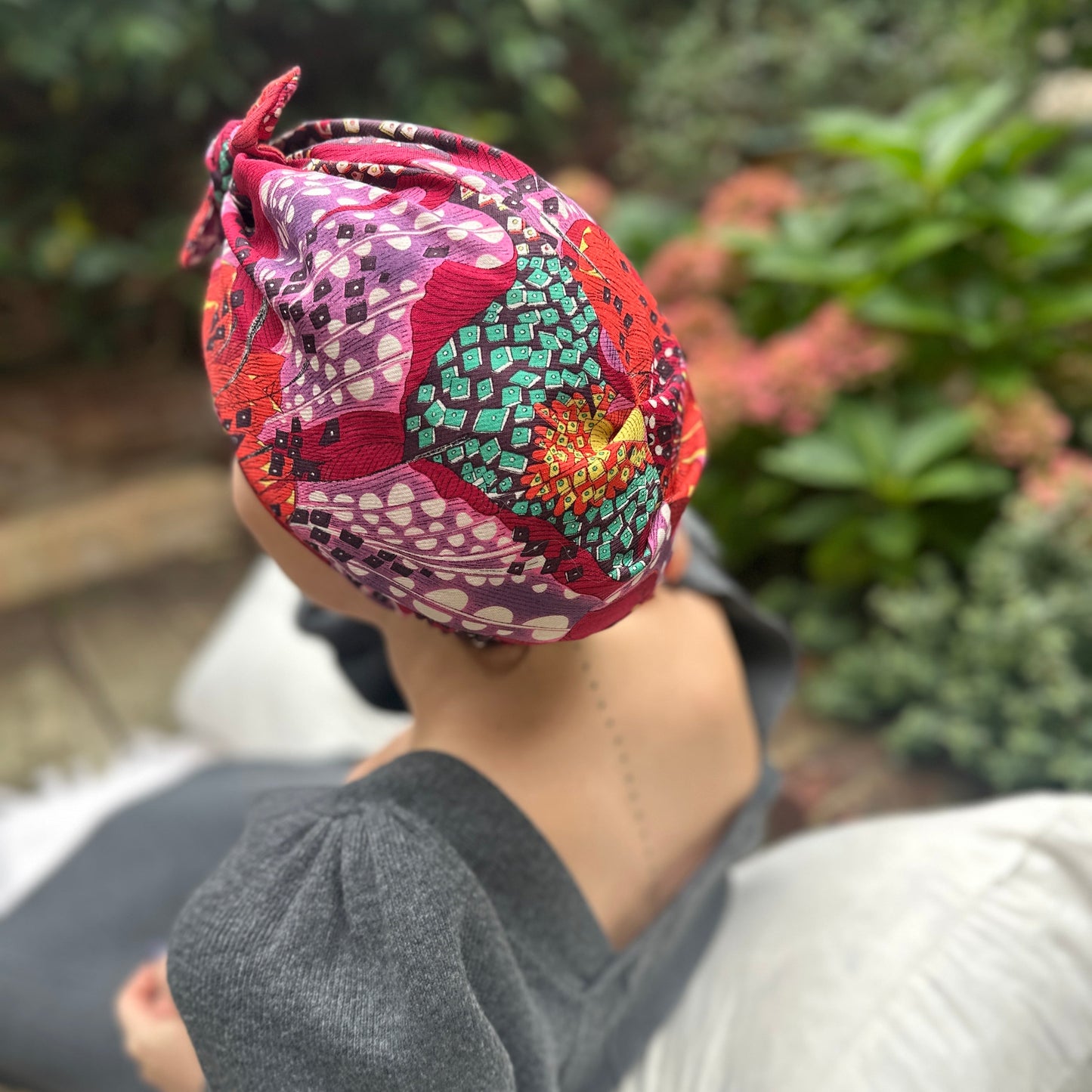 Luxury Silk Turban & Head wrap - Liberty of London Artist Red Graphic printed silk & wool blend (Copy)