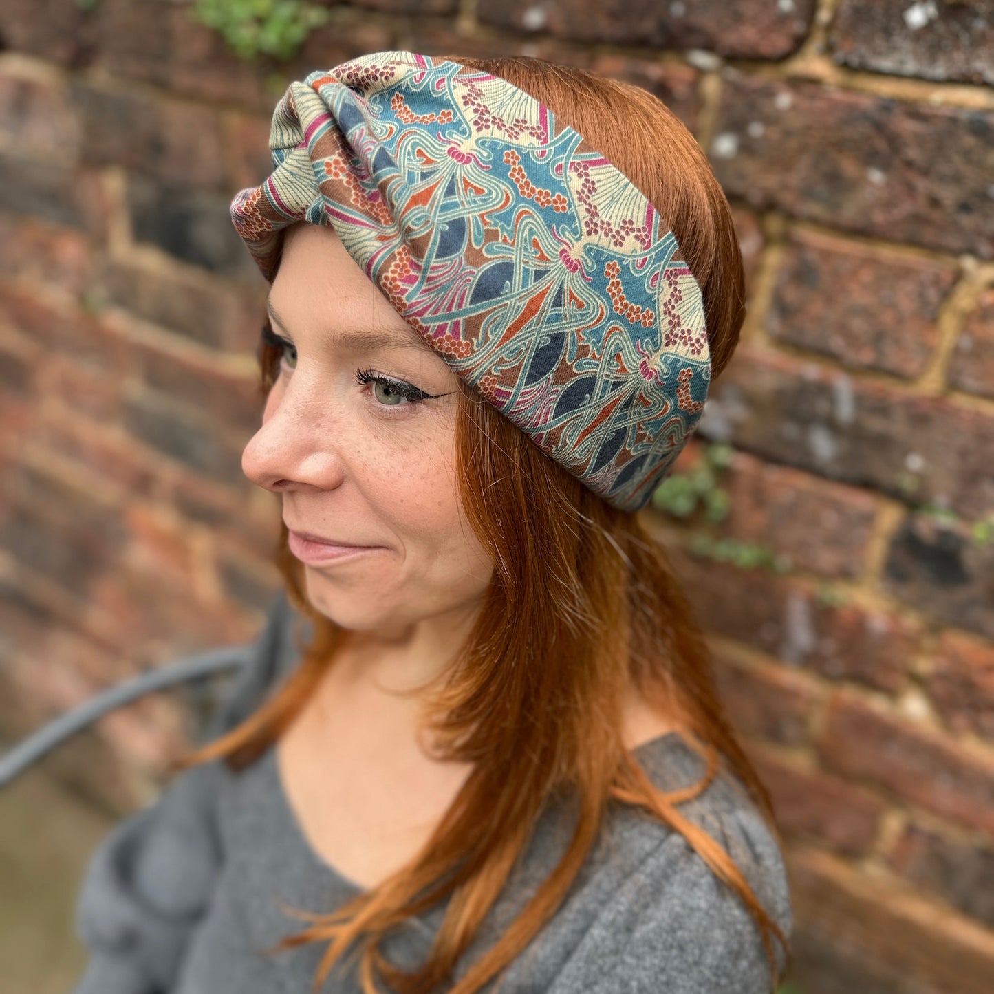 William Morris Brown Ilanthe Twisted Turban hairband and neck scarf