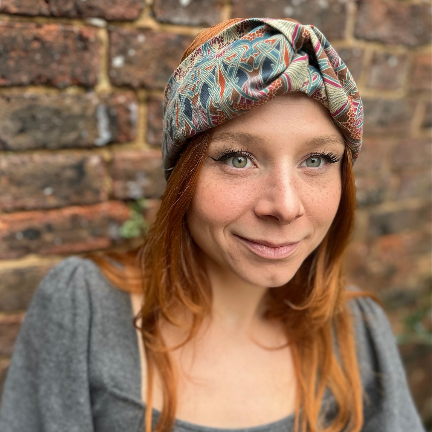 William Morris Brown Ilanthe Twisted Turban hairband and neck scarf