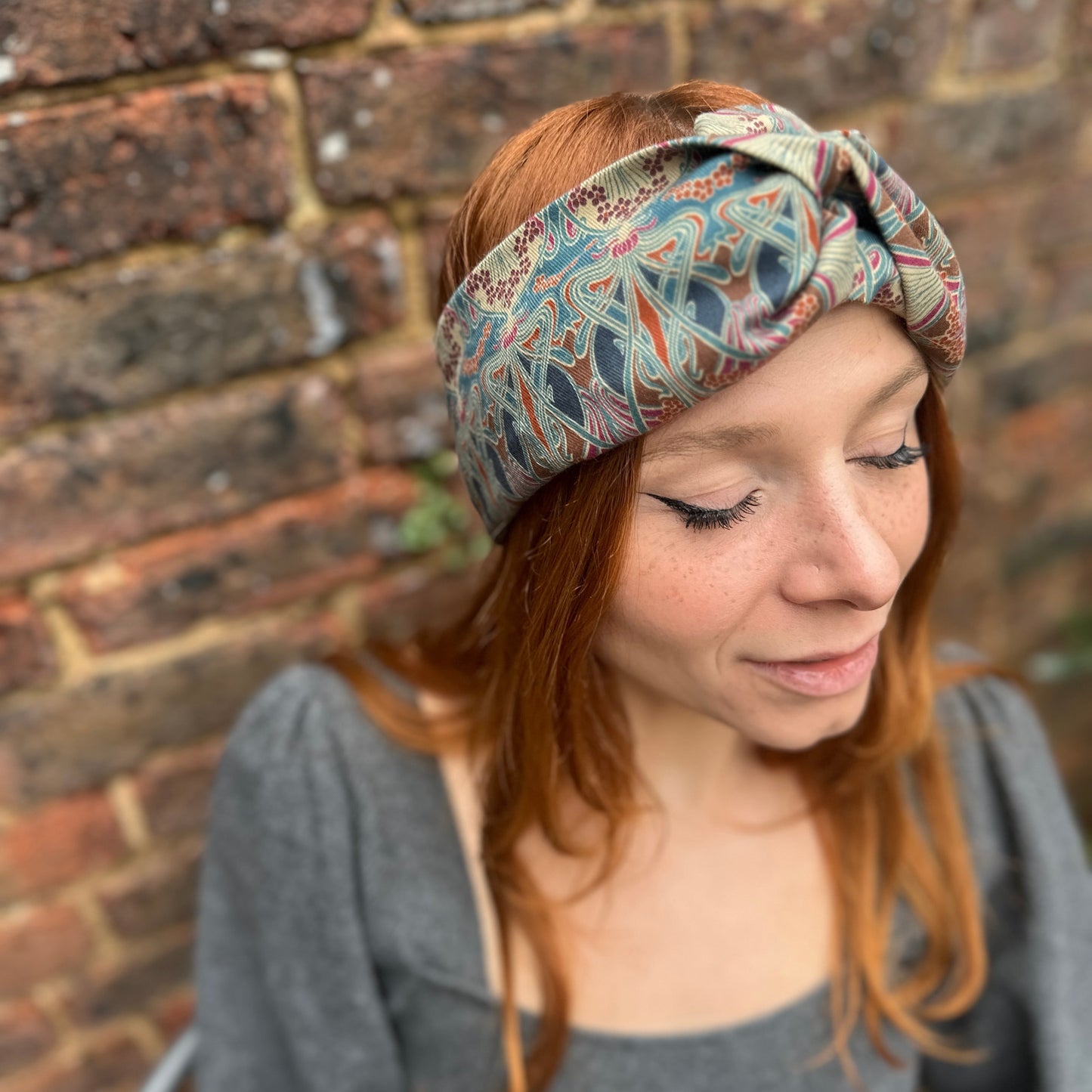 William Morris Brown Ilanthe Twisted Turban hairband and neck scarf