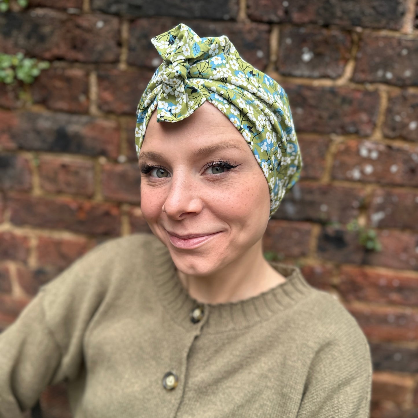 Ladies Turban Hat - Liberty of London Classic Green Mitsi floral print