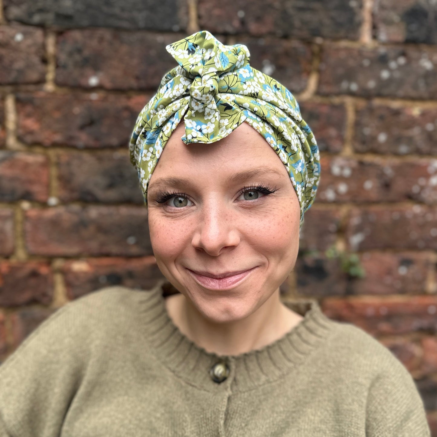 Ladies Turban Hat - Liberty of London Classic Green Mitsi floral print